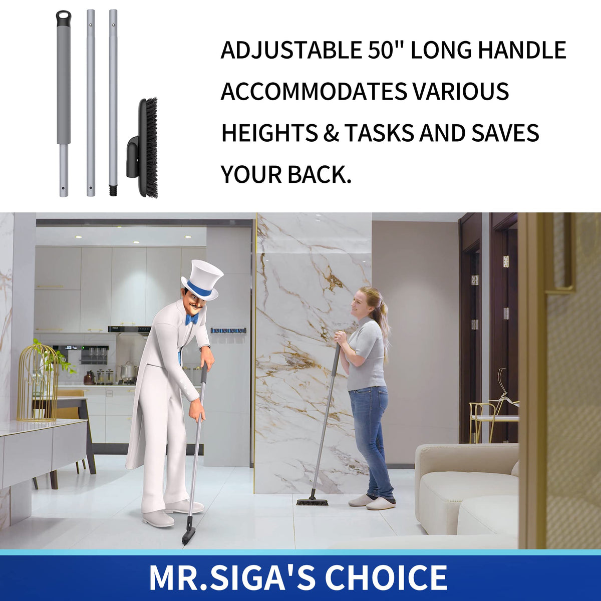 Heavy Duty Grout Scrub Brush with Long Handle