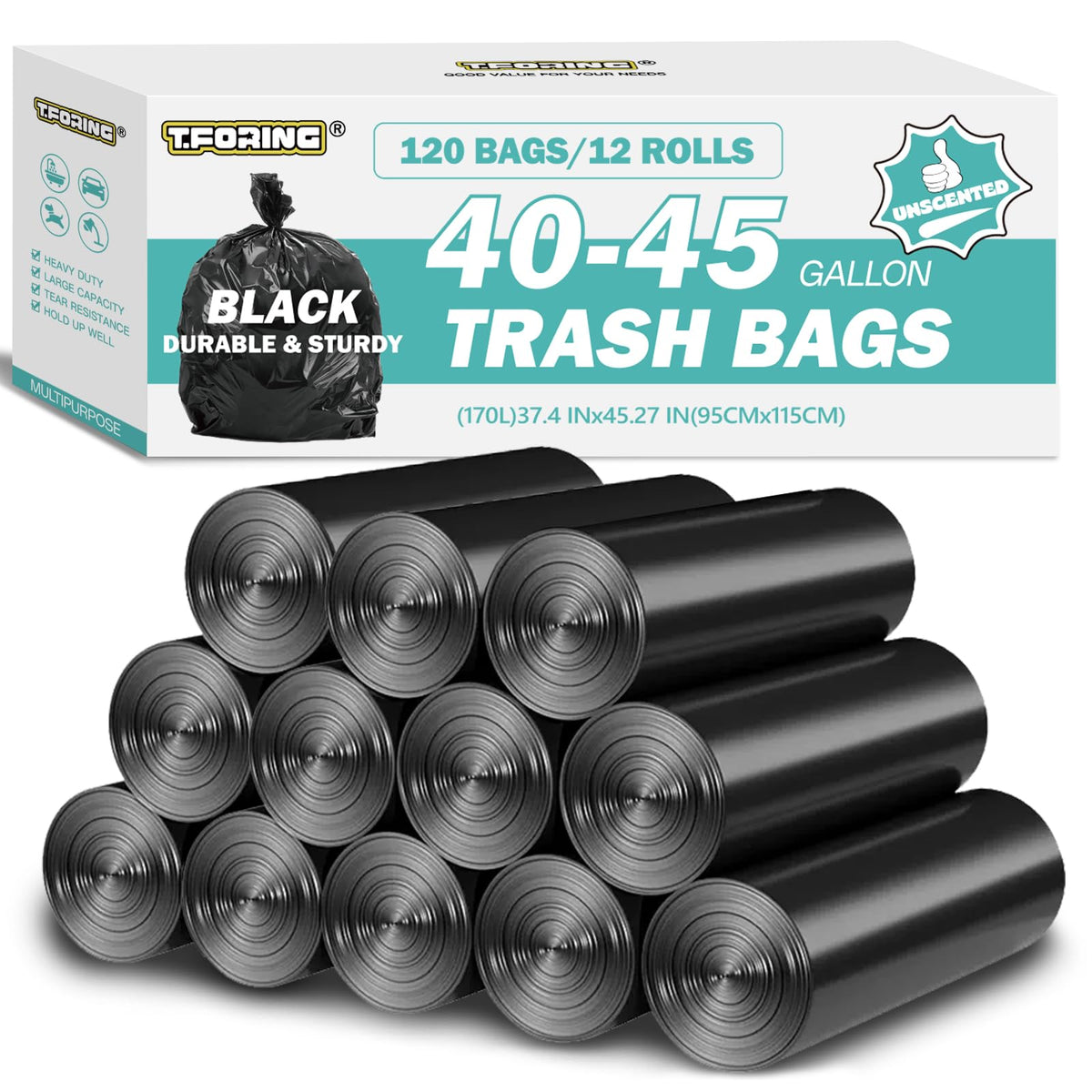 40 45 Gallon Trash Bags Unscented (120 Count)
