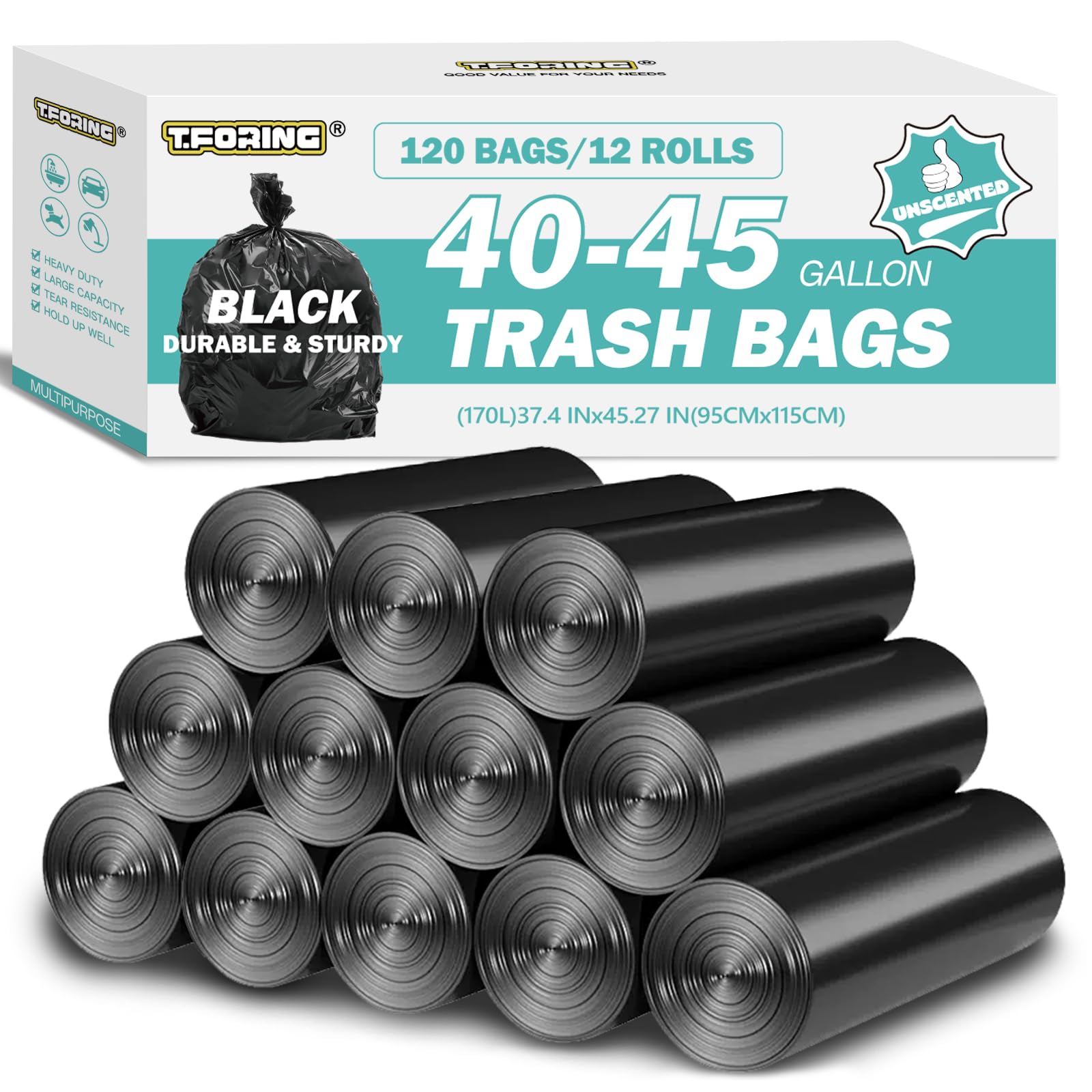 40 45 Gallon Trash Bags Unscented (120 Count)
