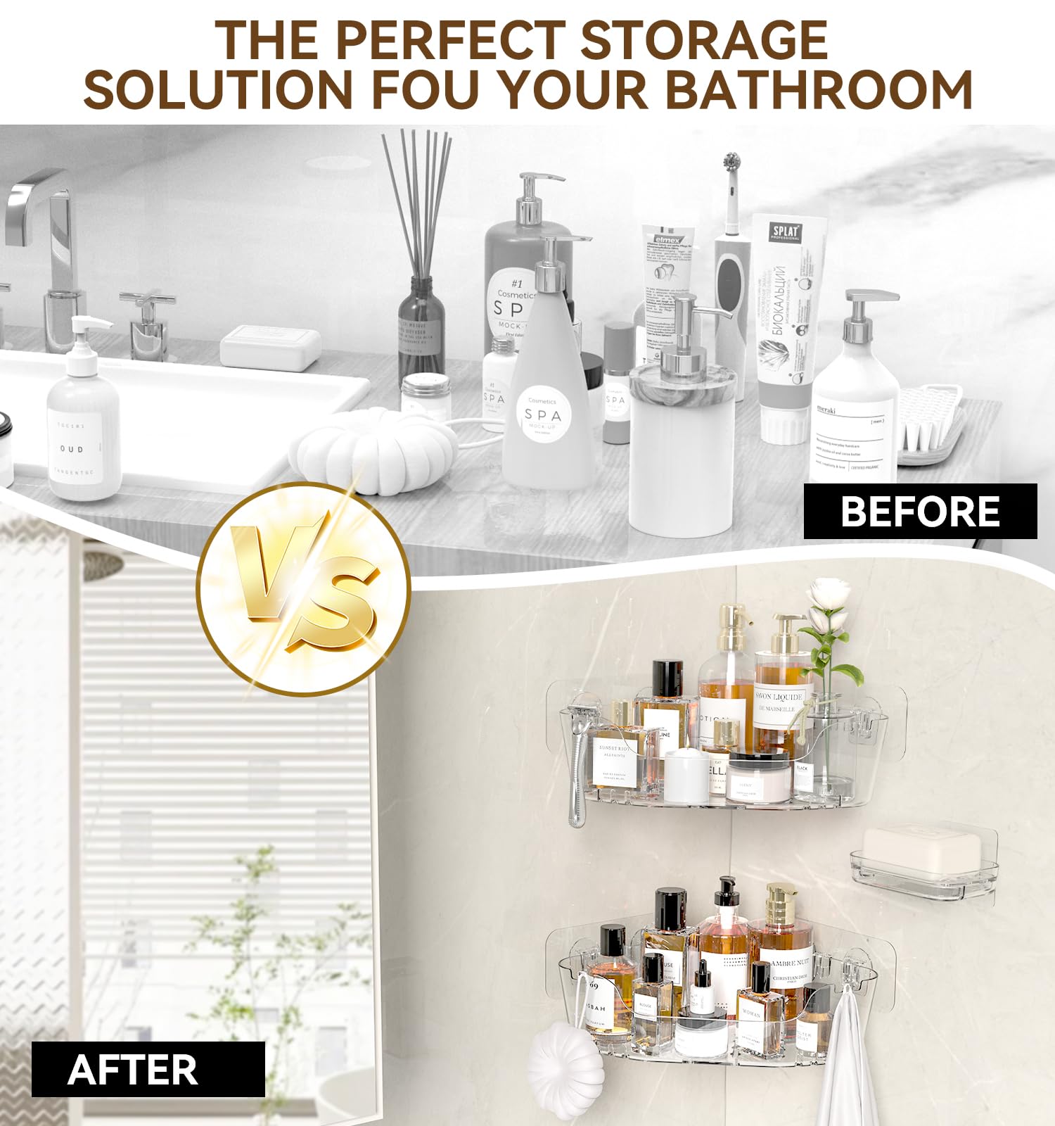 Corner Shower Caddy 3 Pack Clear Acrylic Bathroom Organizer Caddy (3 Count)