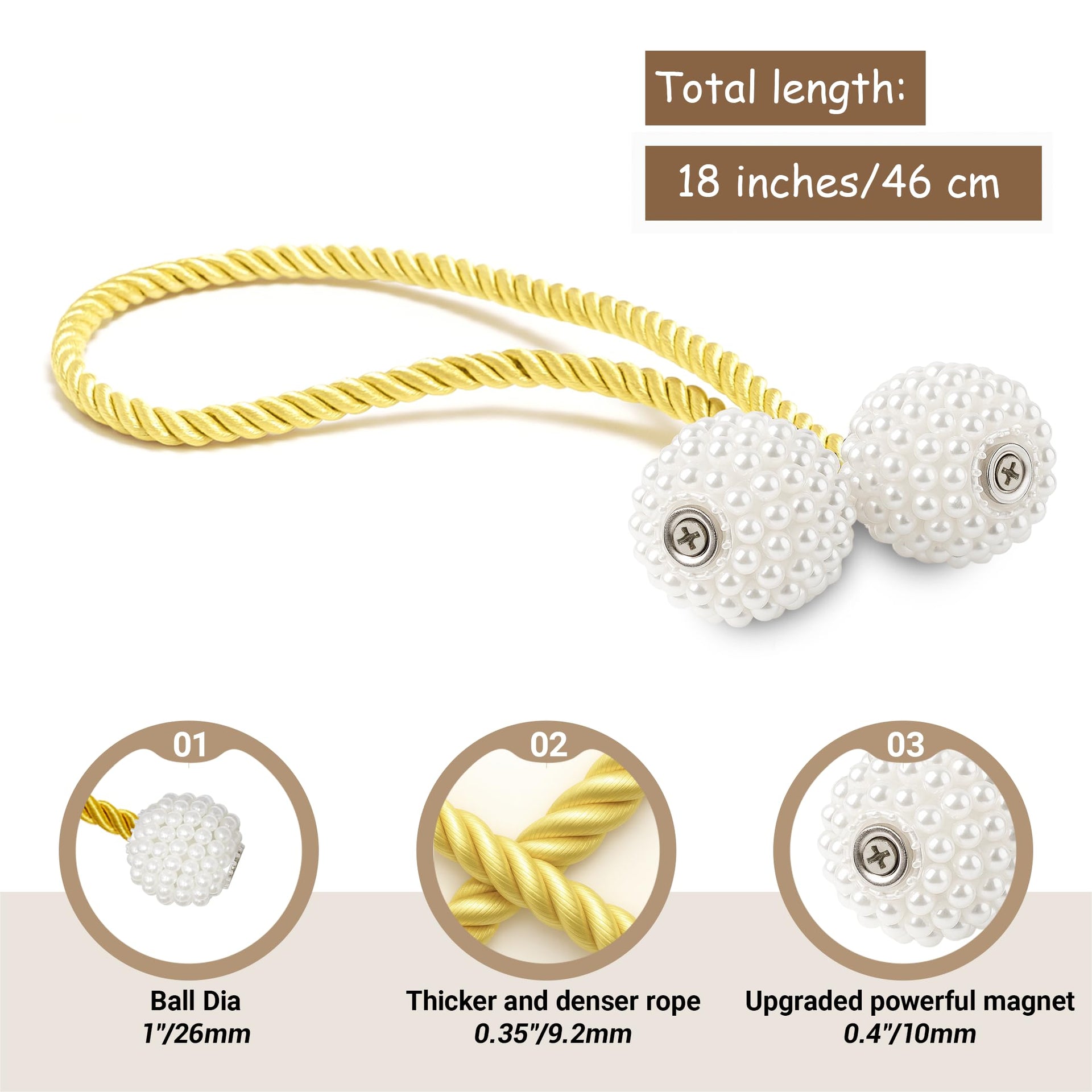 Magnetic Curtain Tiebacks Golden 6pcs (6 Count)