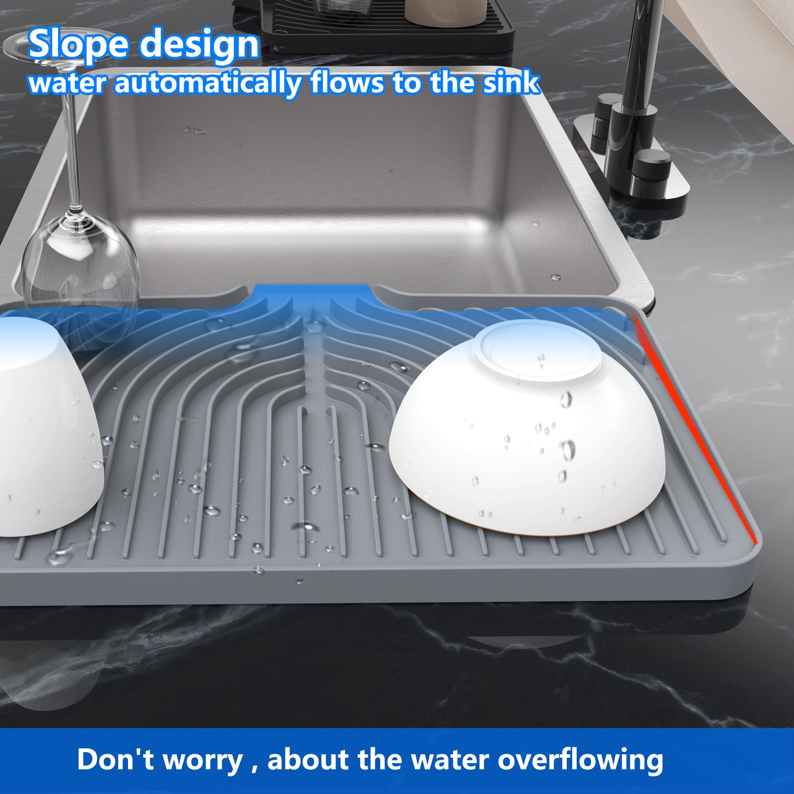 Dish Drying Mat for sink with a bulged edge