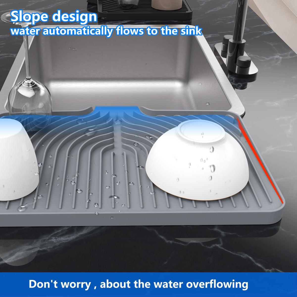 Dish Drying Mat for sink with a bulged edge