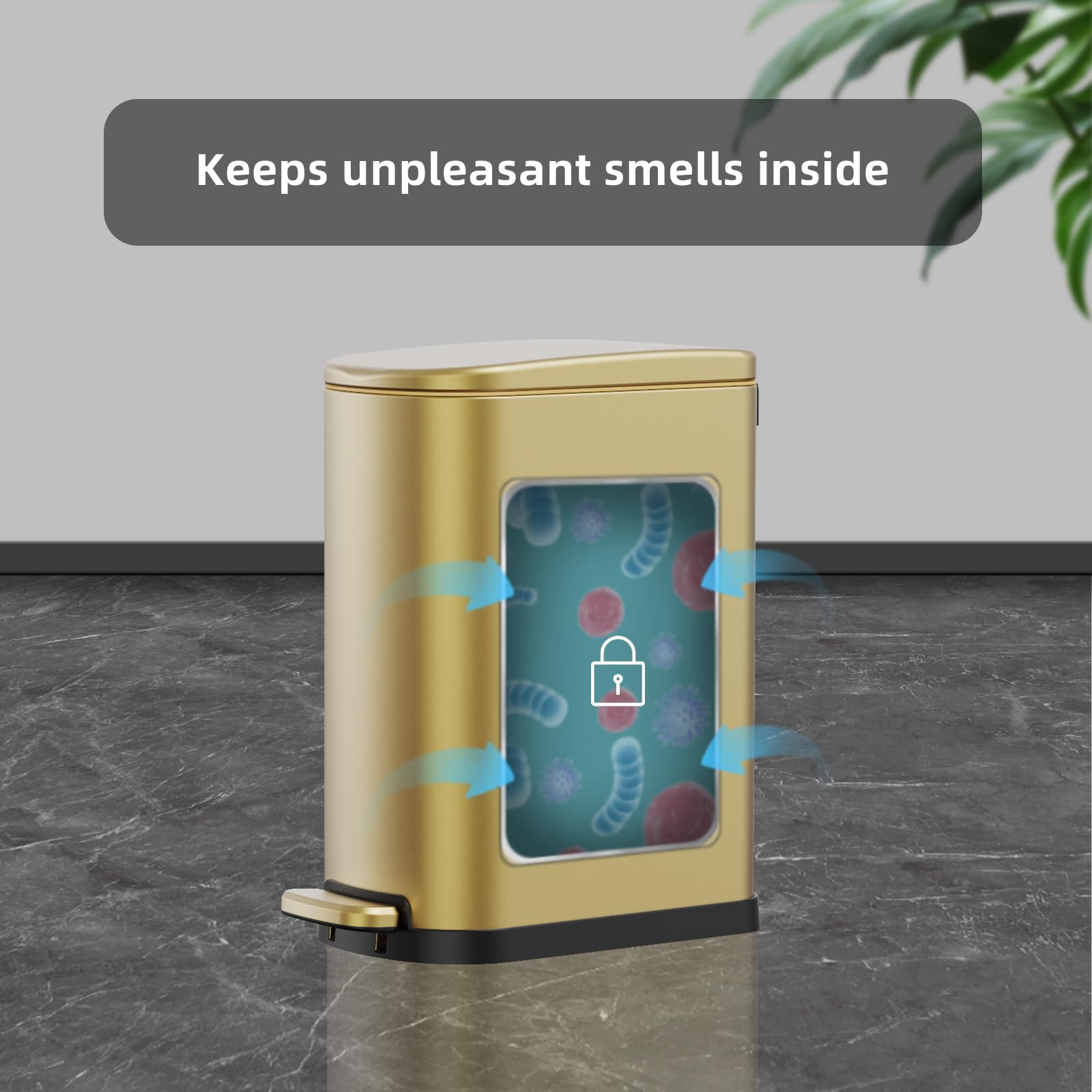 2.6 Gallon Slim Bathroom Trash Can with Soft Close Foot Pedal