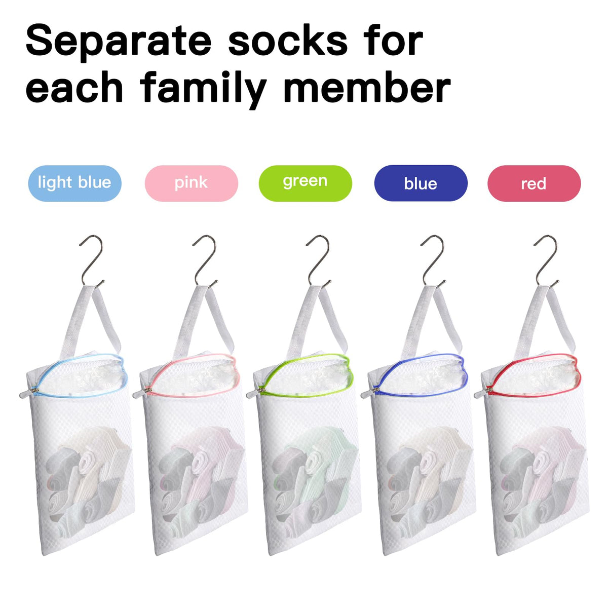 5 Pack Hanging Mesh Laundry Bags with S Metal Hooks (5 Count)