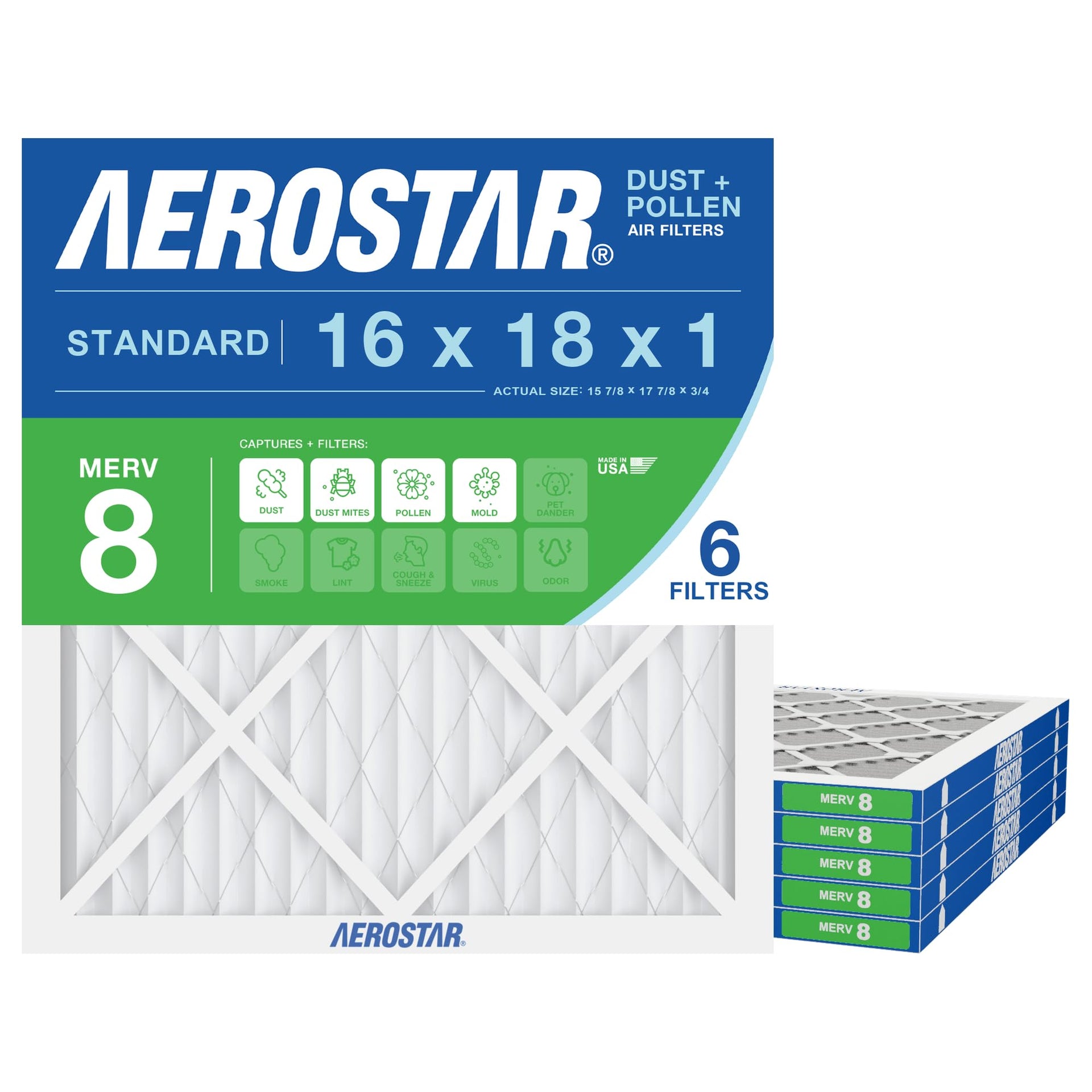 Air Filter 16x18x1 MERV 8 AC Filter (6 Count)