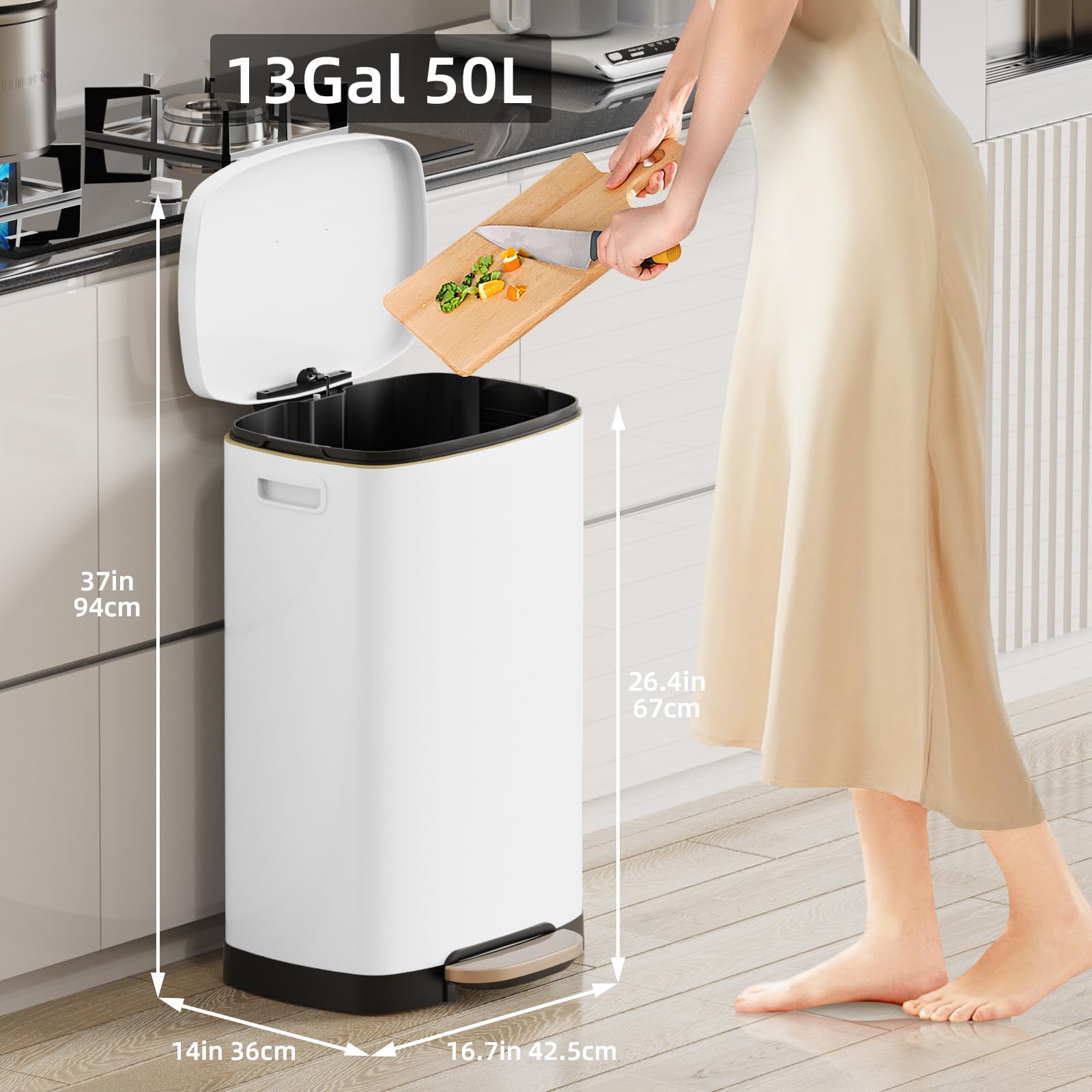 13 Gallon Kitchen Trash Can with Lid