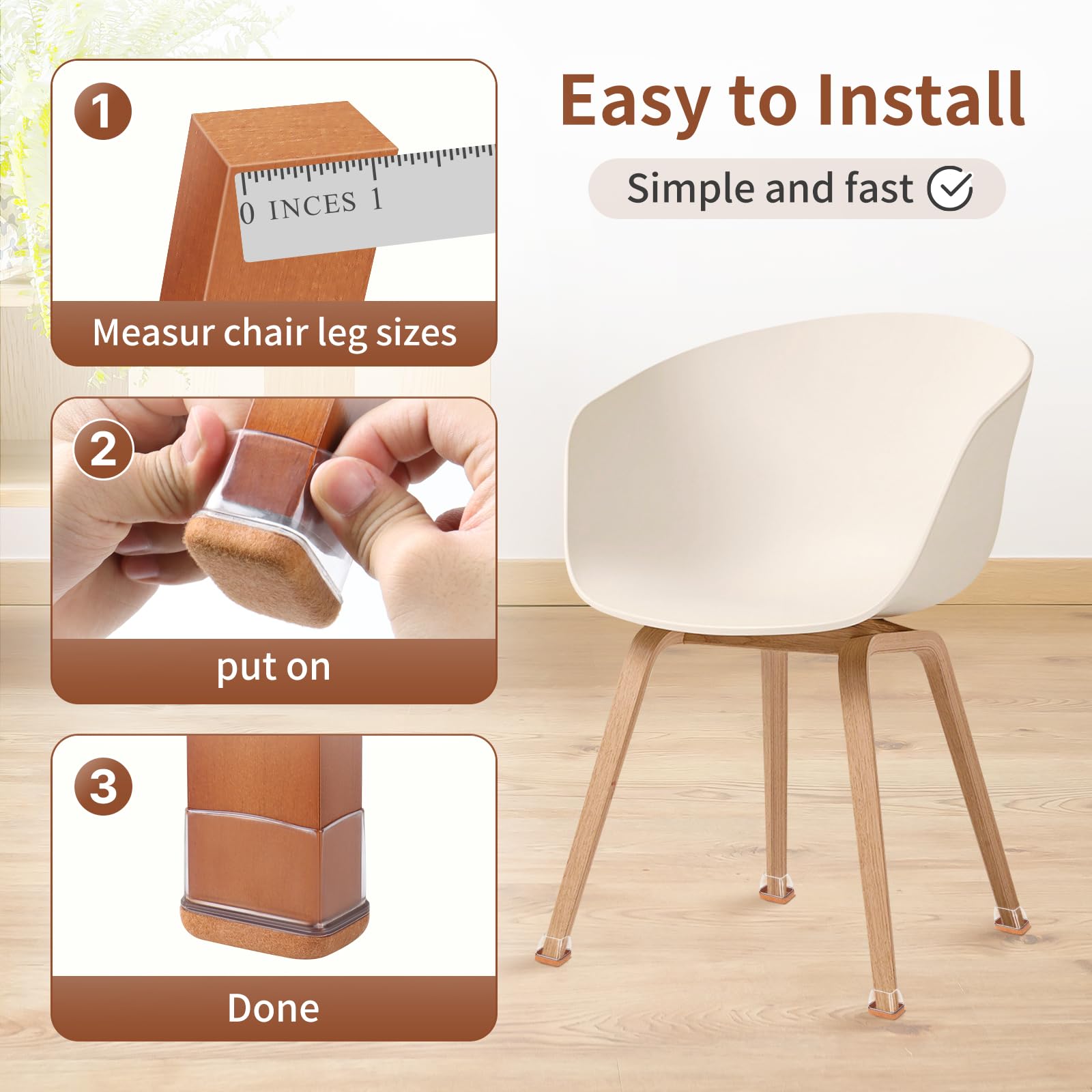8 Pcs Rectangle Clear Felt Chair Leg Floor Protectors for Hardwood Tile Floors (8 Count)