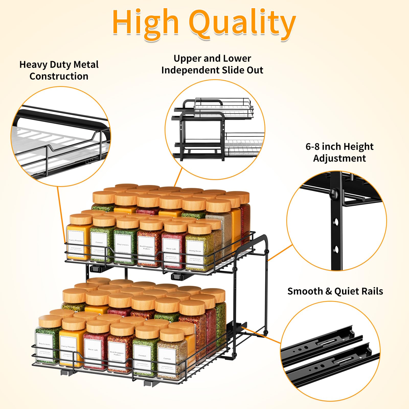 2 Tier Pull Out Spice Rack Organizer for Cabinet