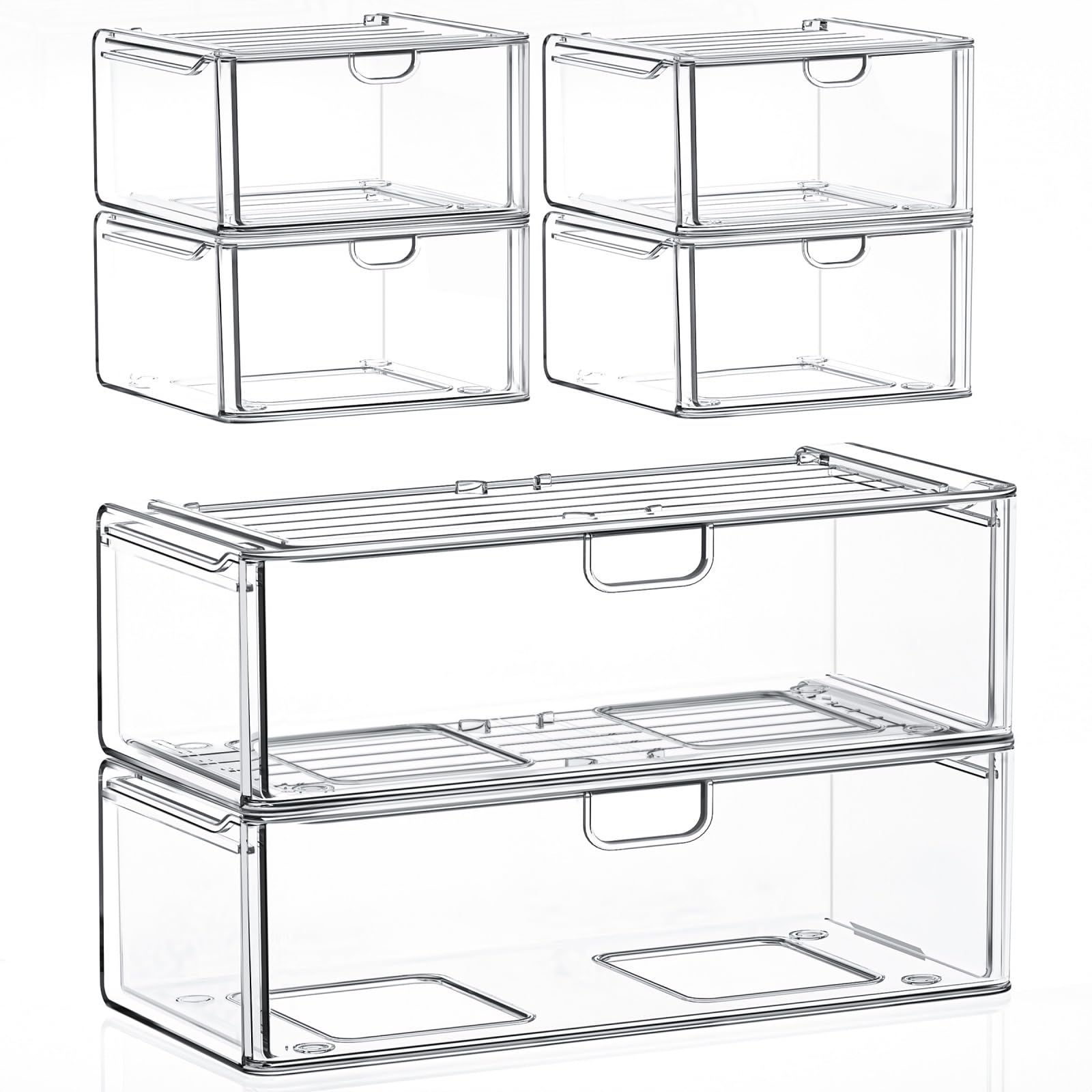 6 Pack Acrylic Stackable Storage Drawers for Vanity