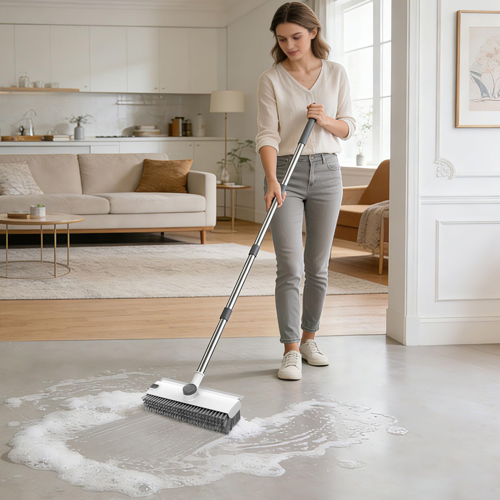Floor Scrub Brush with 54in Adjustable Long Handle