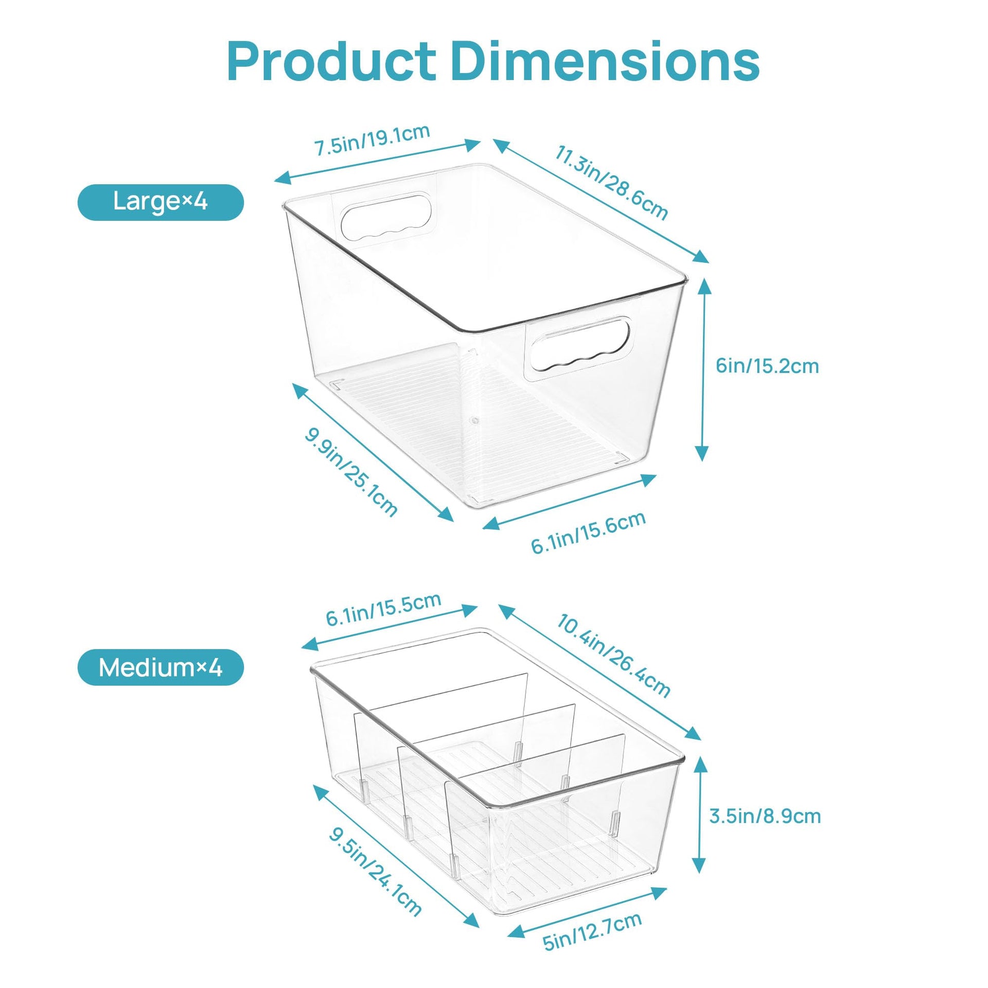 8 Pack Clear Storage Bins Set for Pantry Organizer (8 Count)