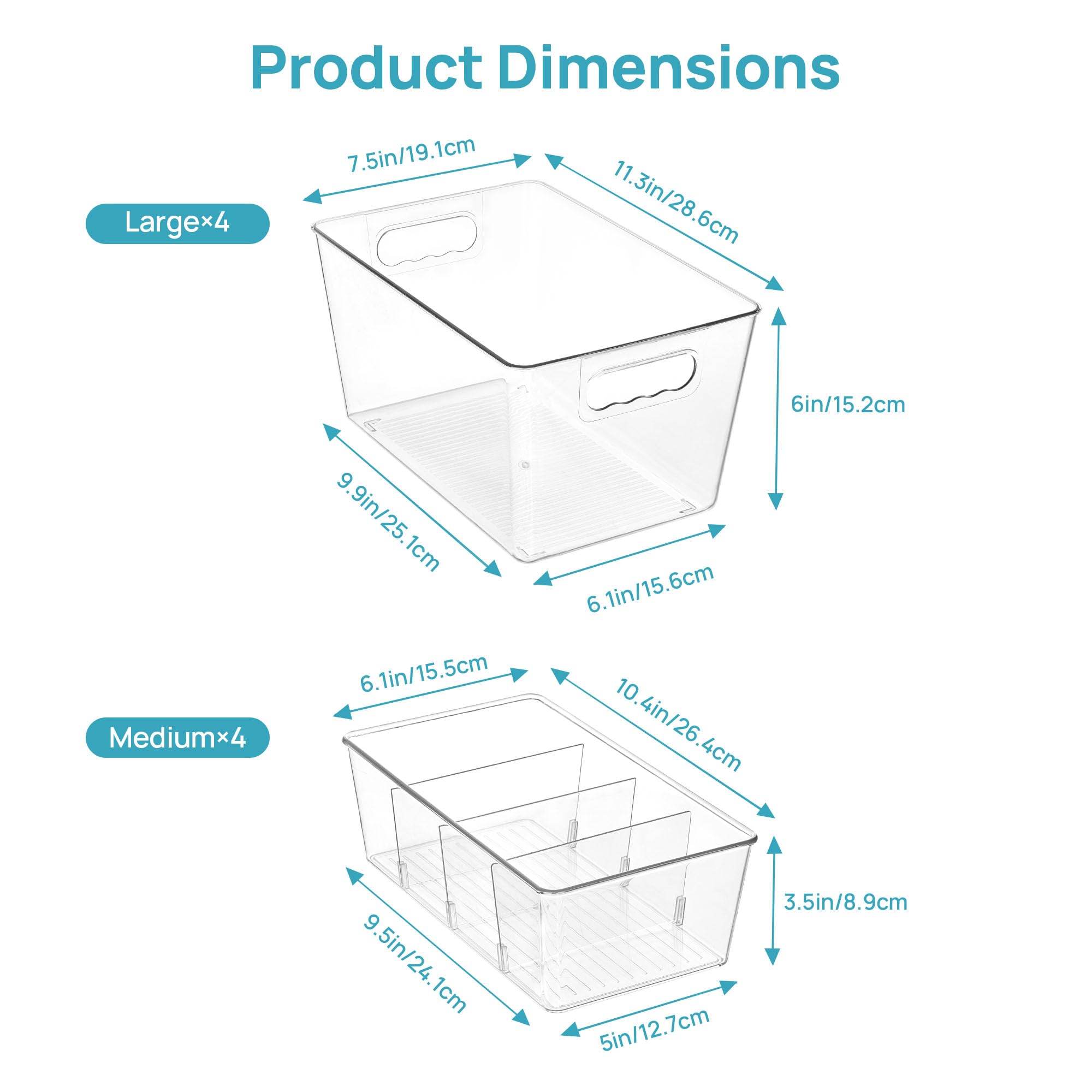 8 Pack Clear Storage Bins Set for Pantry Organizer (8 Count)