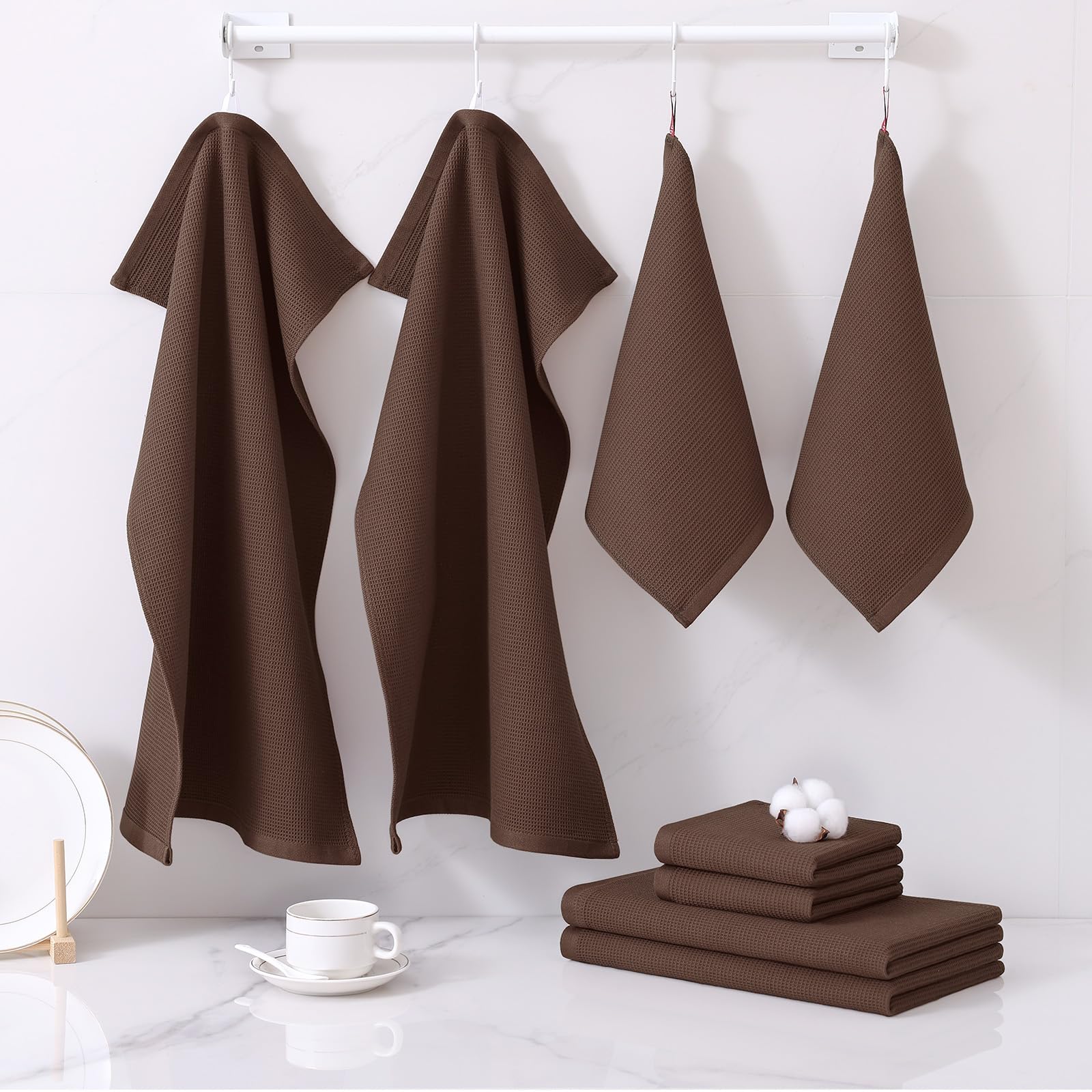 100% Cotton Kitchen Towels and Dishcloths Set (8 Count)