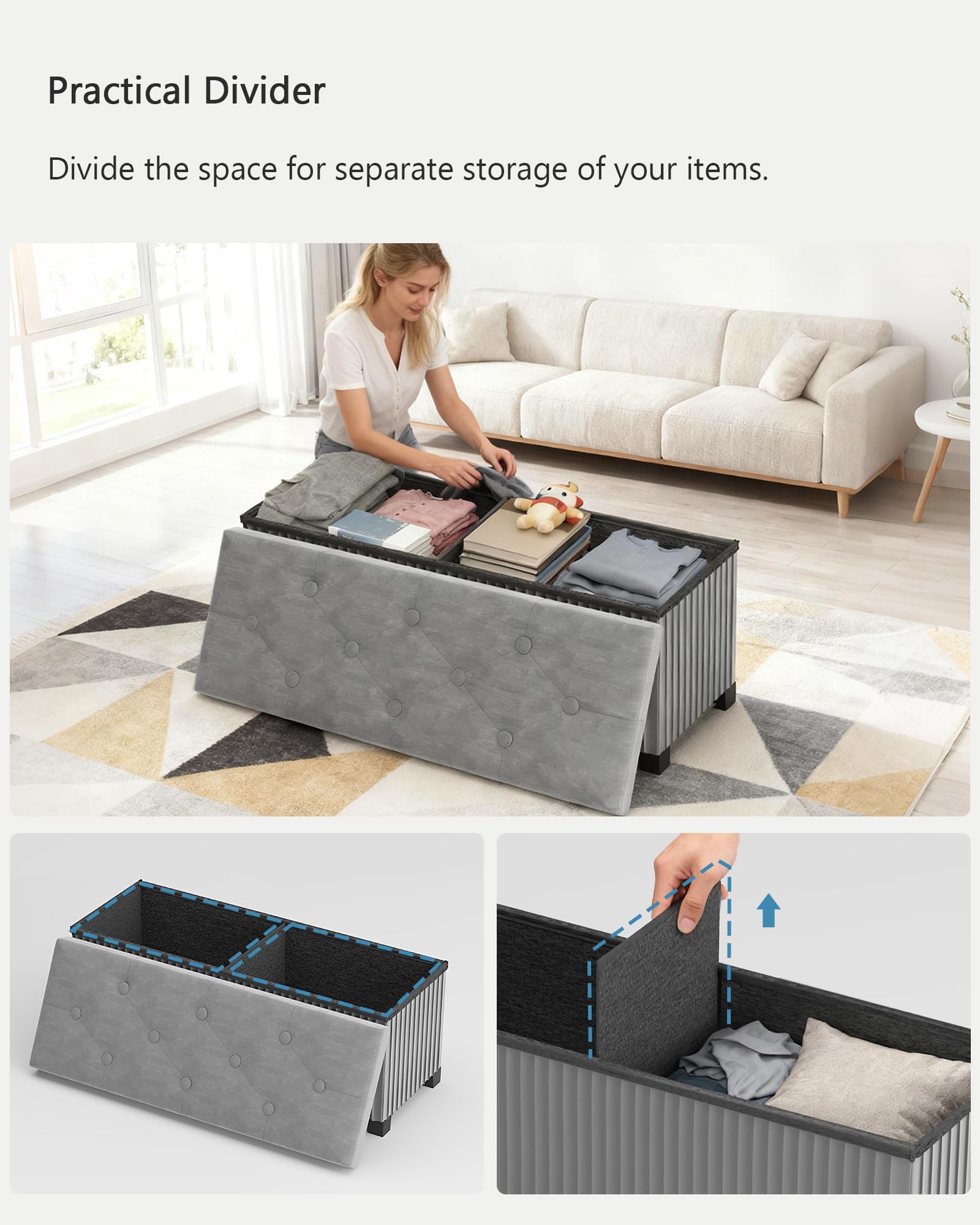 43 Inches Storage Ottoman Bench