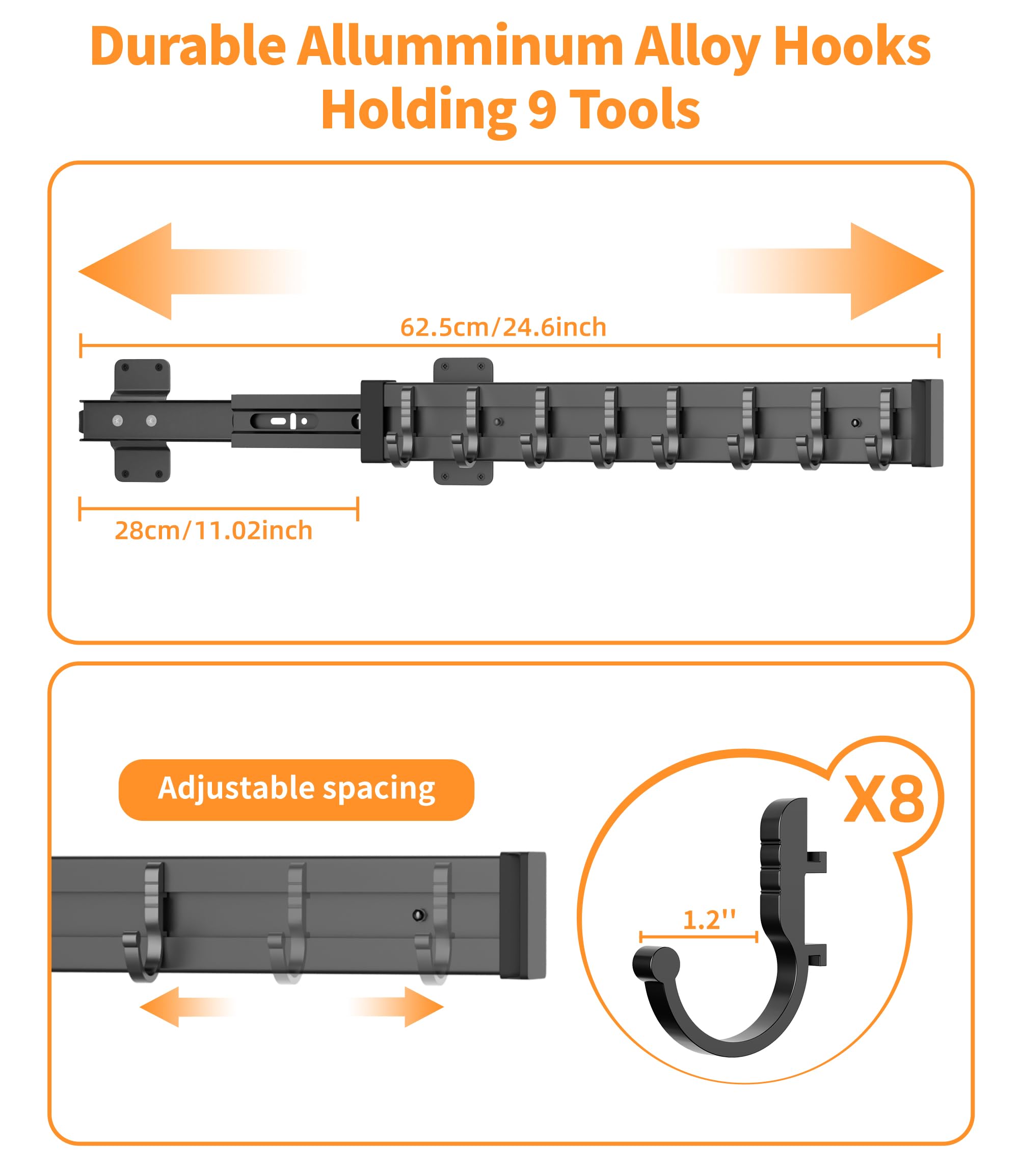 Pull Out Broom Holder With 8 Adjustable Row Sliding Hook