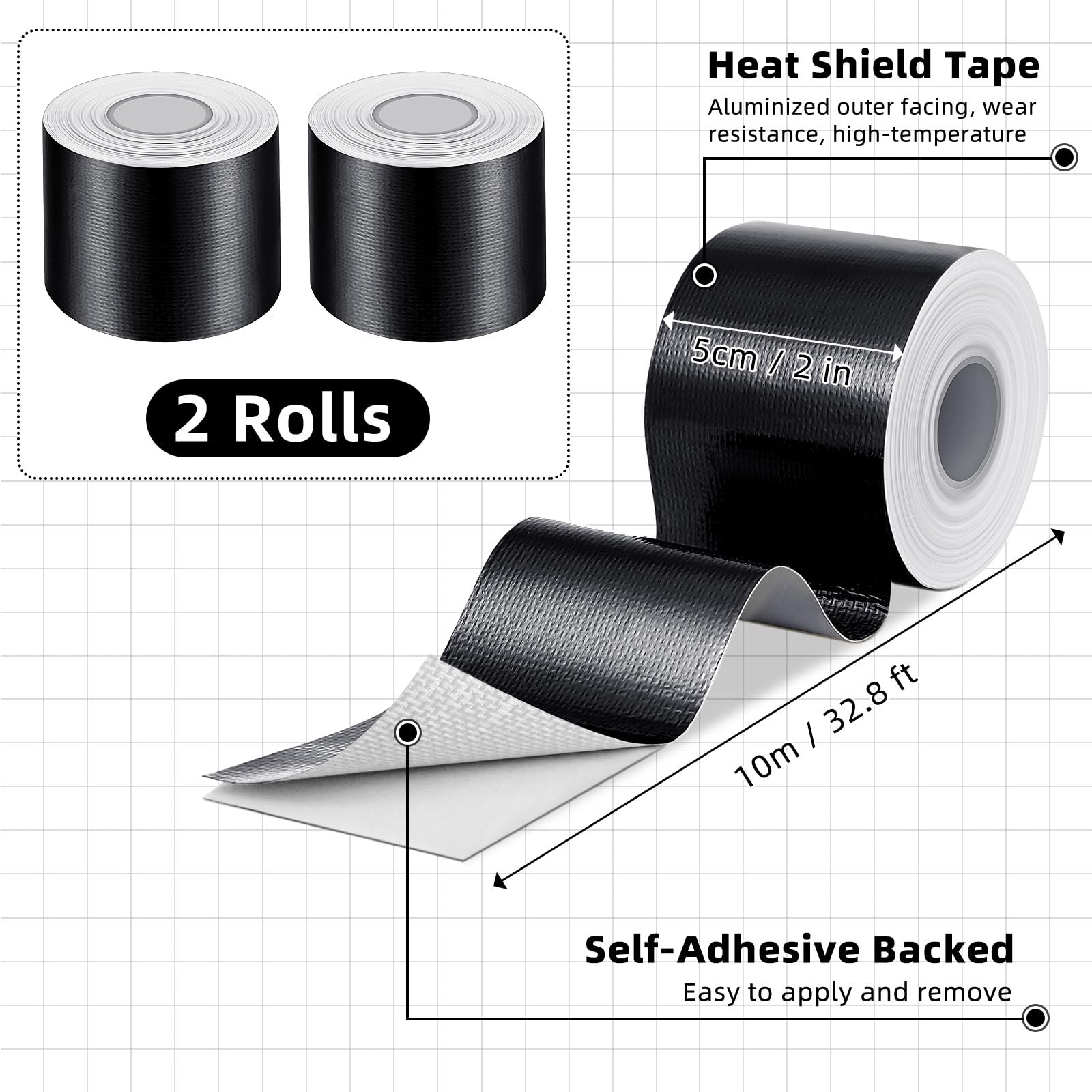 2 Rolls Aluminum Foil Tape Heat Shield Tape Barrier Adhesive Reflective Fiberglass Thermal Insulation Reflective Material High Temp Protection (2 Count)