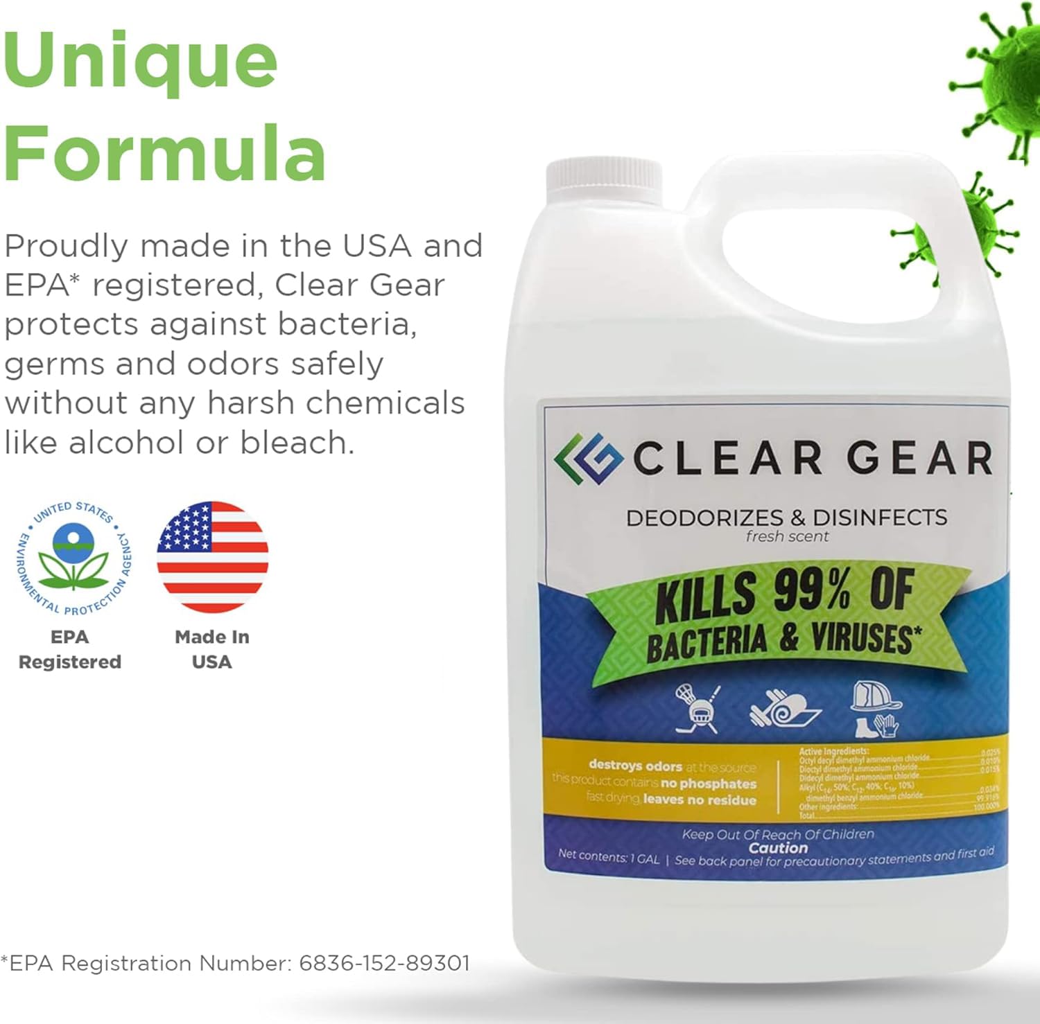 Disinfectant and Deodorizer for Sports Equipment 1 Gallon Bottle (128 Fl Oz)