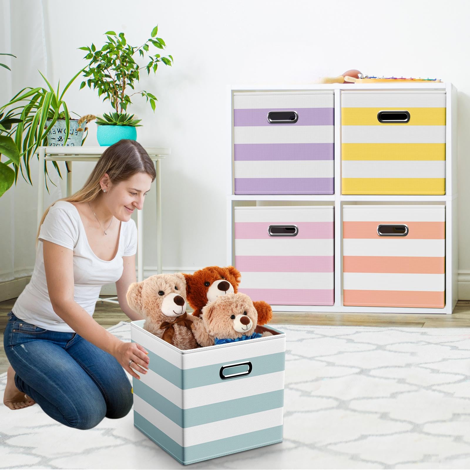 13 Inch 6 Pack Fabric Storage Cubes with Metal Handles (6 Count)