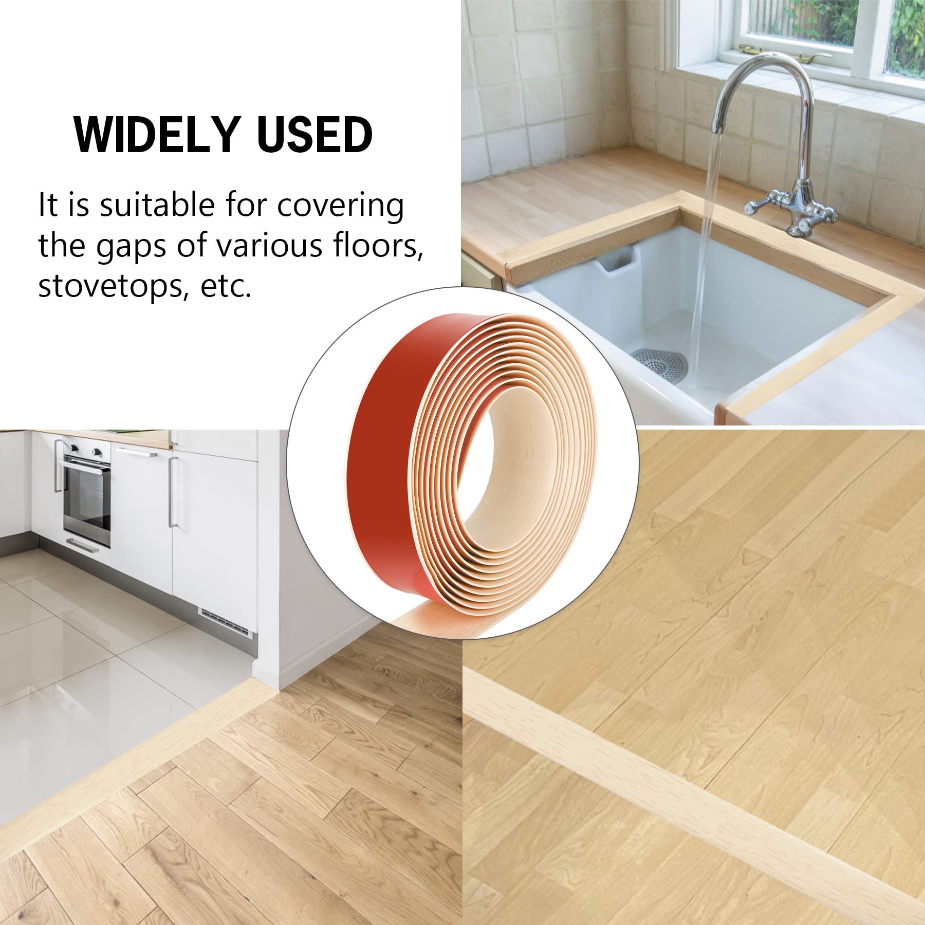 16.4Ft Floor Transition Strip Self Adhesive Vinyl Cover Floor Strip Flat Divider Transition Strip Wood Grain Design for Laminate Floor Gaps and Doorway Transitions (16.4 Foot)