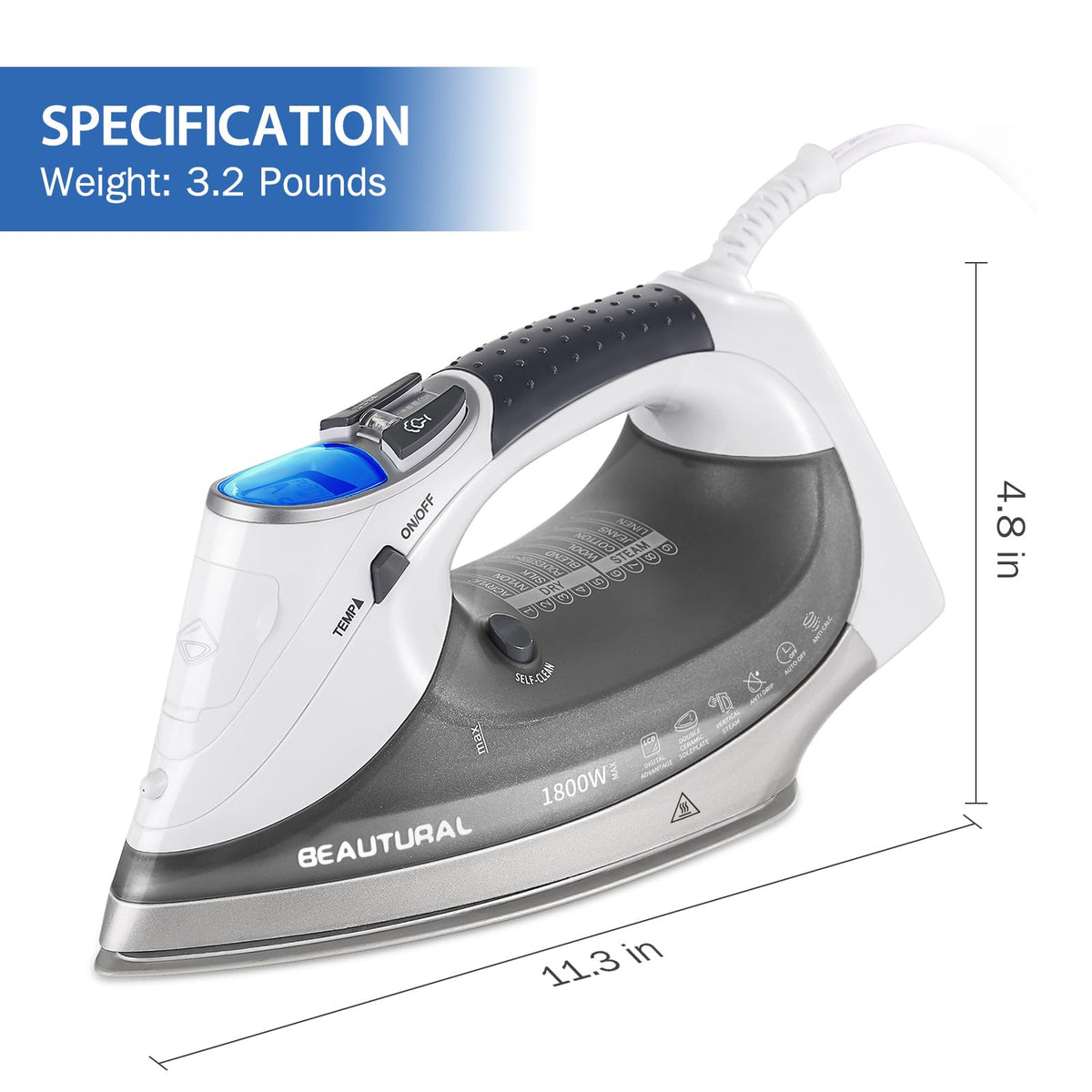 1800 Watts Steam Iron with Digital LCD Screen
