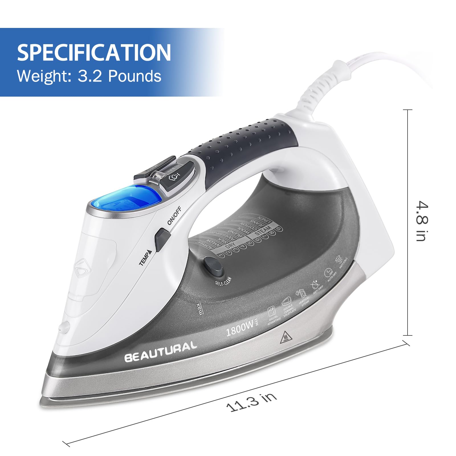 1800 Watts Steam Iron with Digital LCD Screen