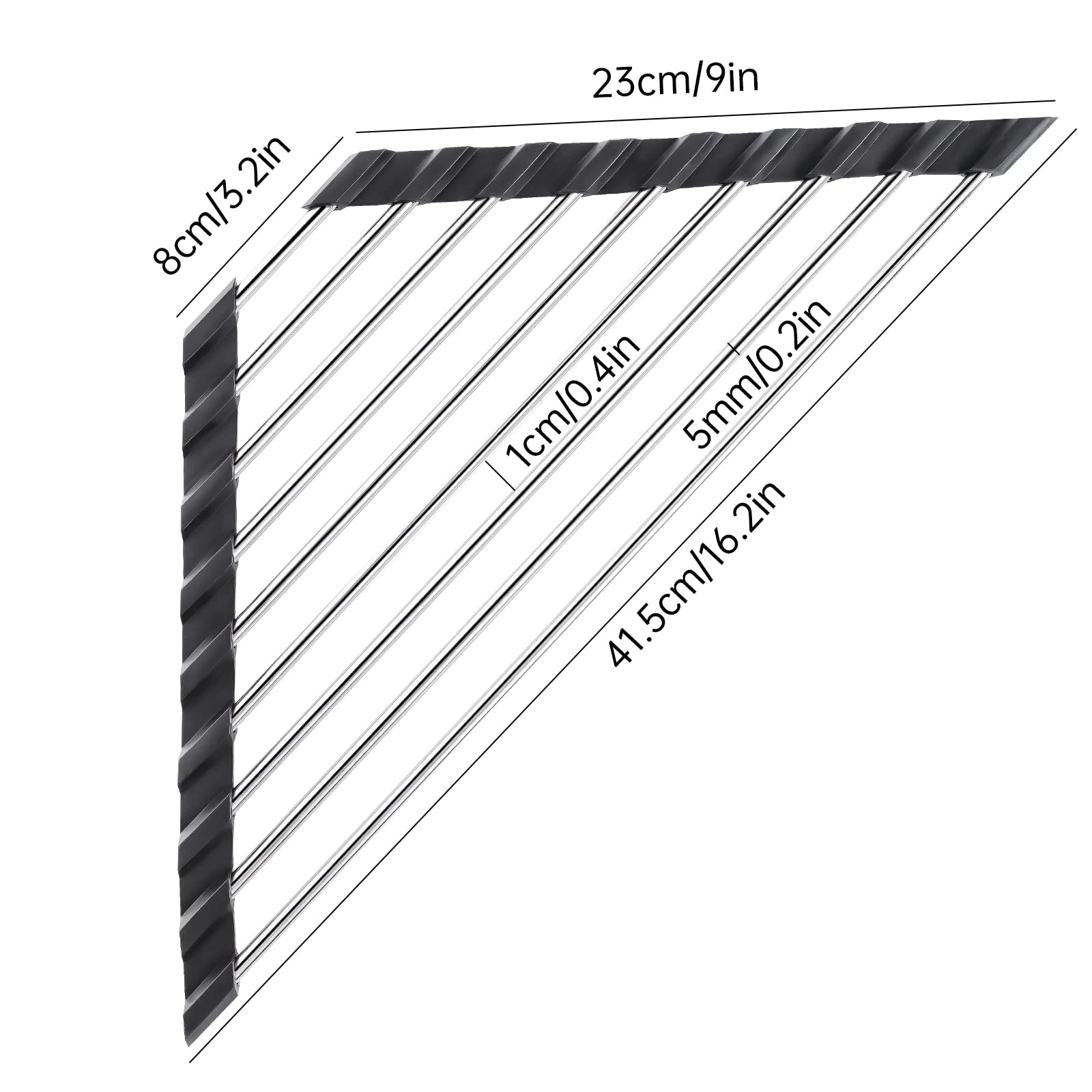 Triangle Roll Up Dish Drying Rack 304 Stainless Steel Black