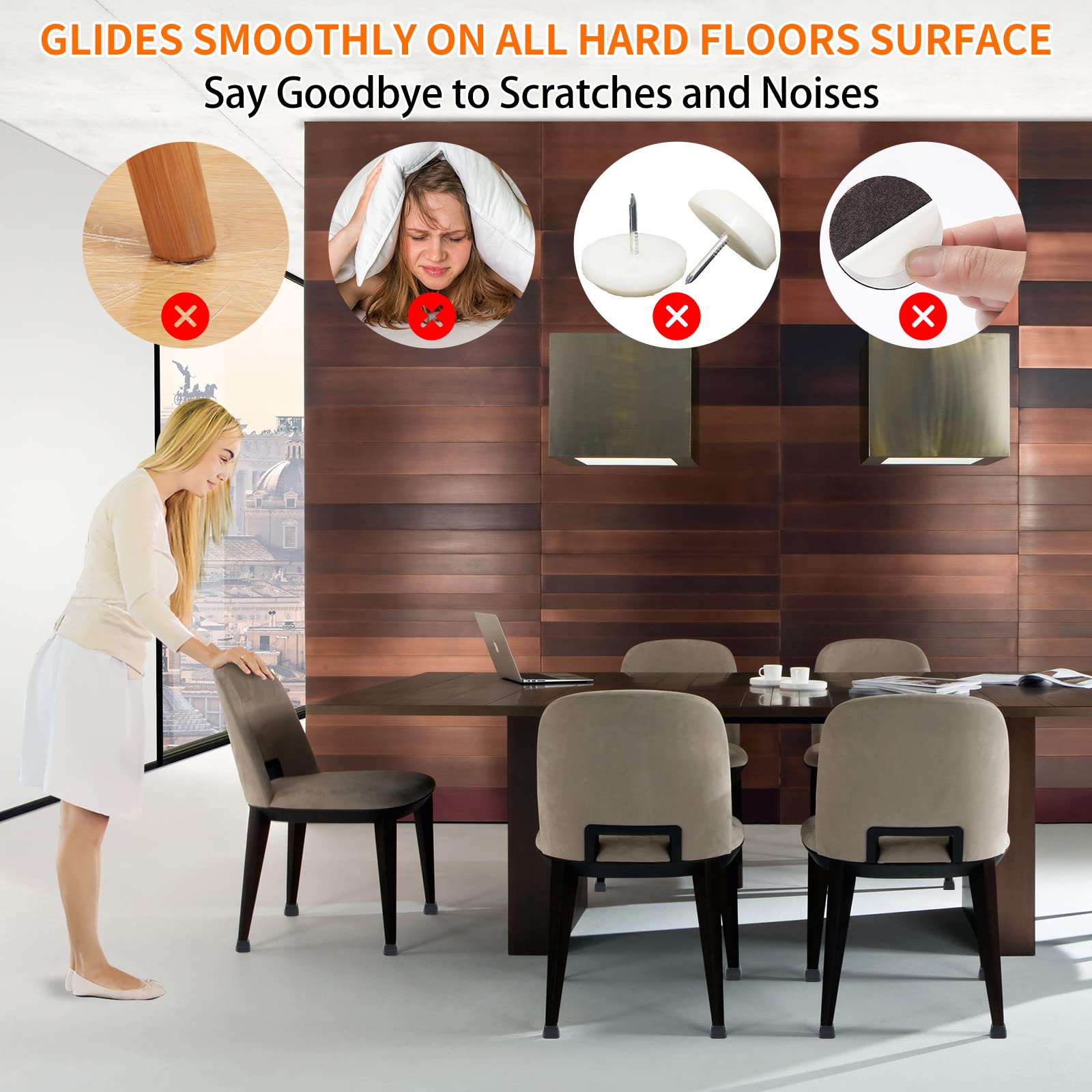 16 Pcs Rectangle Silicone Chair Leg Floor Protectors (16 Count)