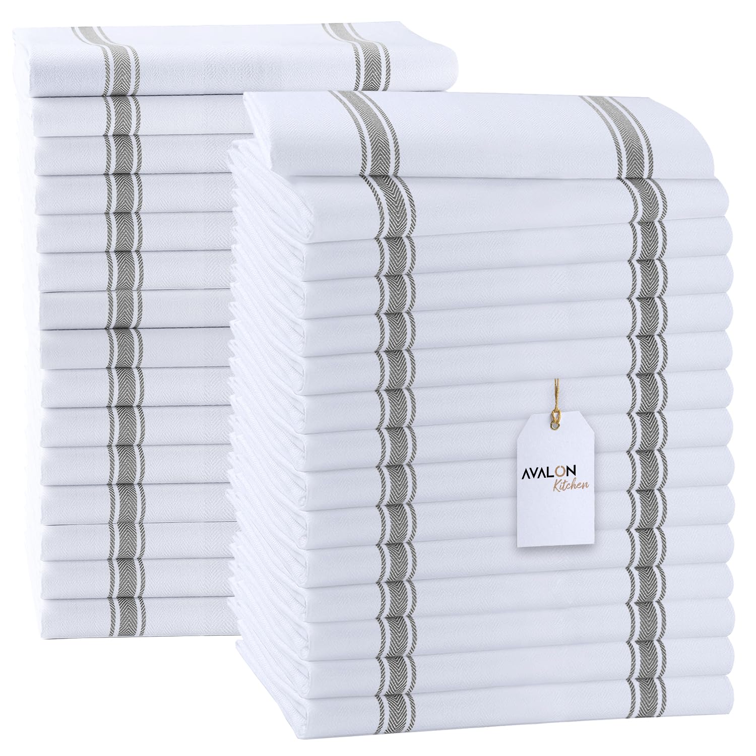 Dish Towels 30 Pack Grey Stripe 100% Cotton Kitchen Towel 15x25 Inch Tea Towels (30 Count)