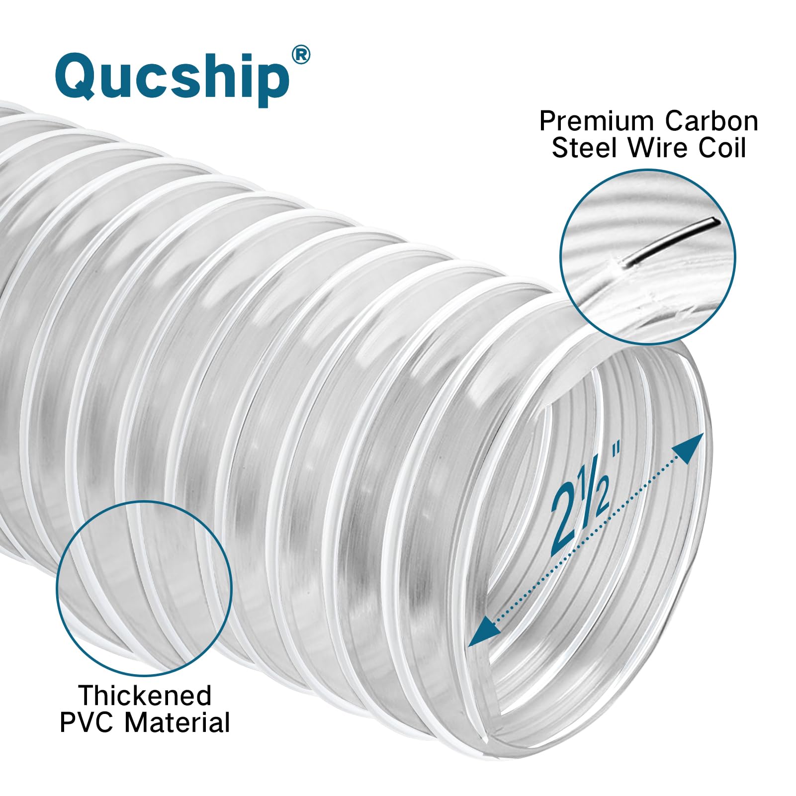 2-1/2"x5' PVC Dust Collection Hose with 2 Stainless Clamps for Woodworking