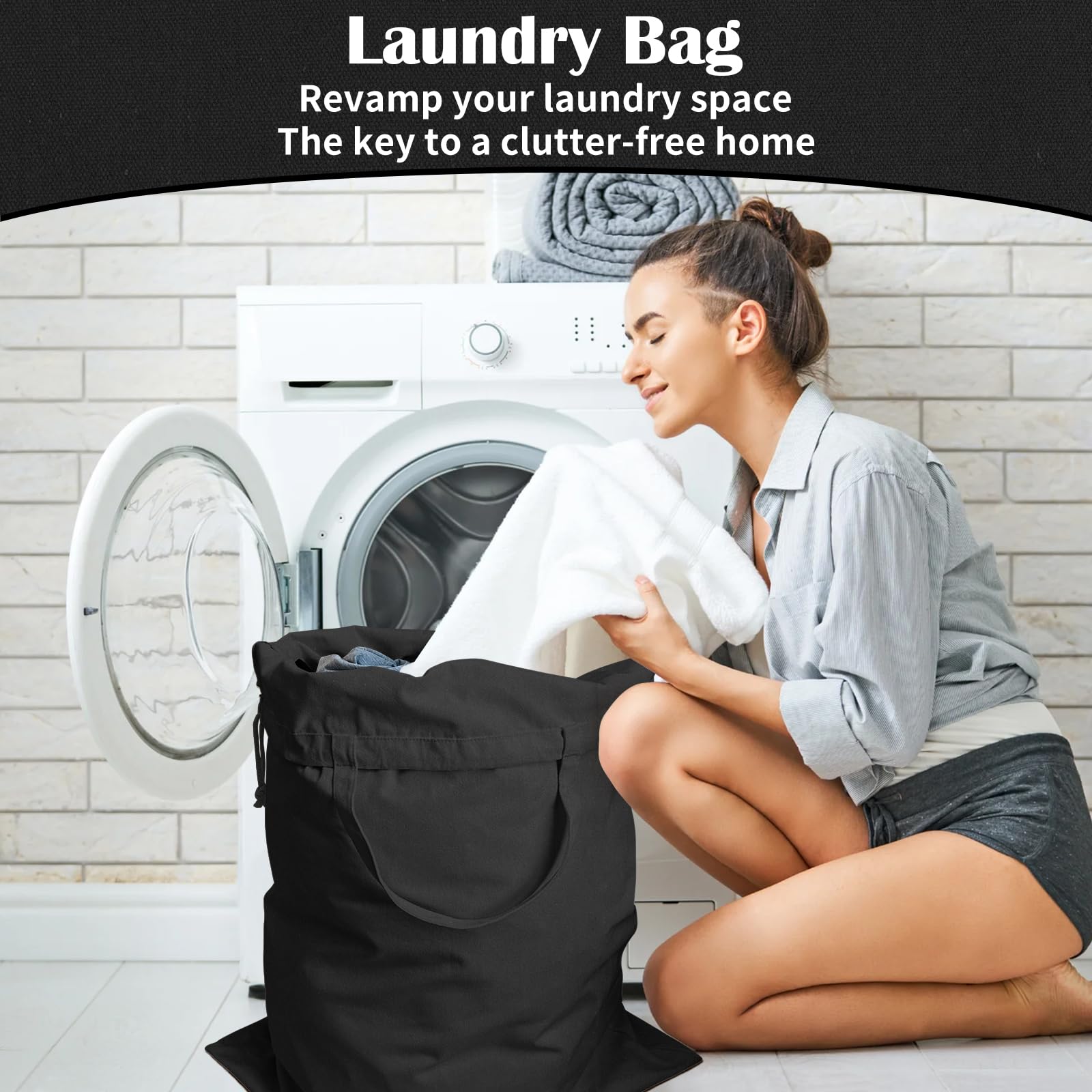 Heavy Duty Canvas Laundry Bag with Handles & Drawstring 30"Wx35"H