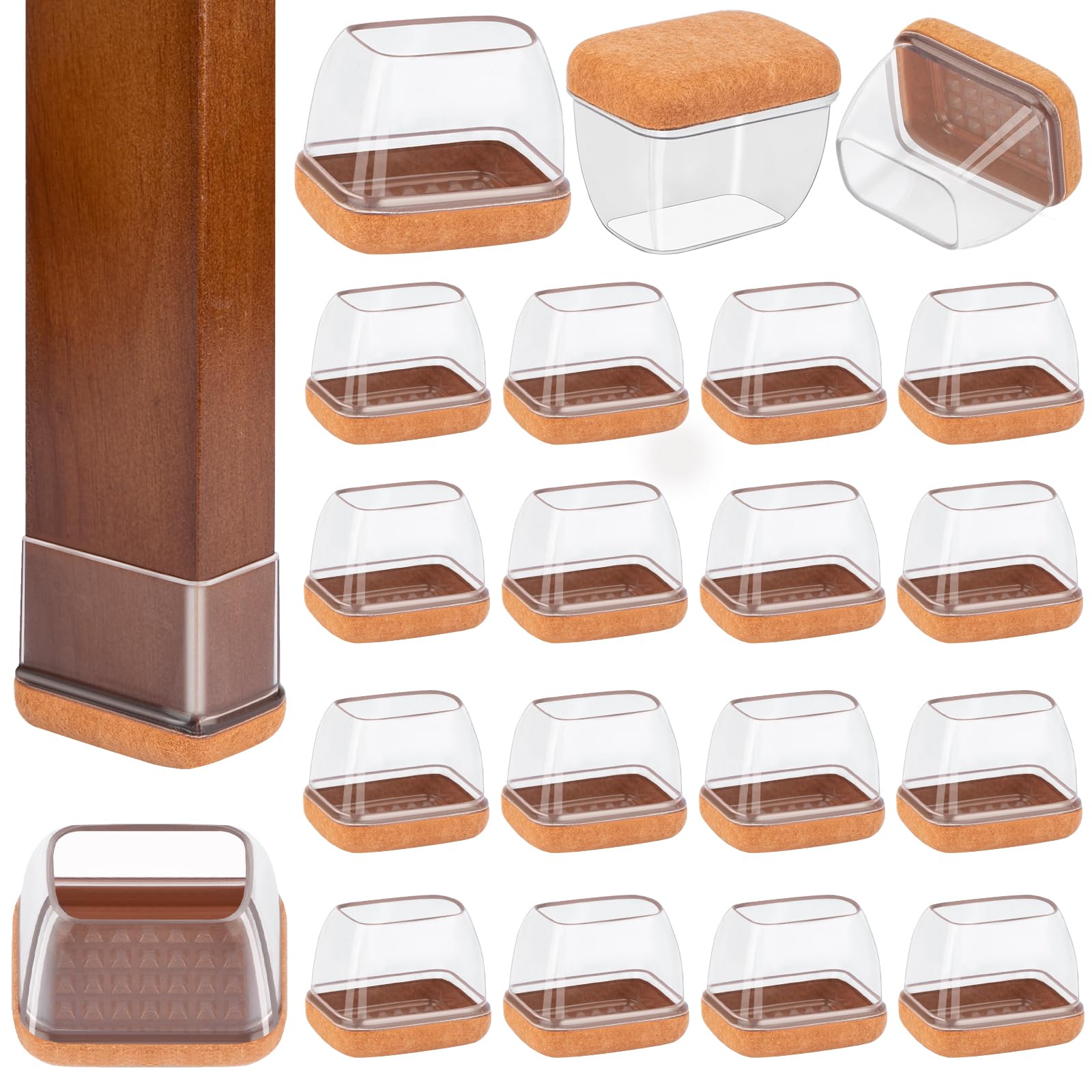 16 Pcs Rectangle Silicone Chair Leg Floor Protectors (16 Count)
