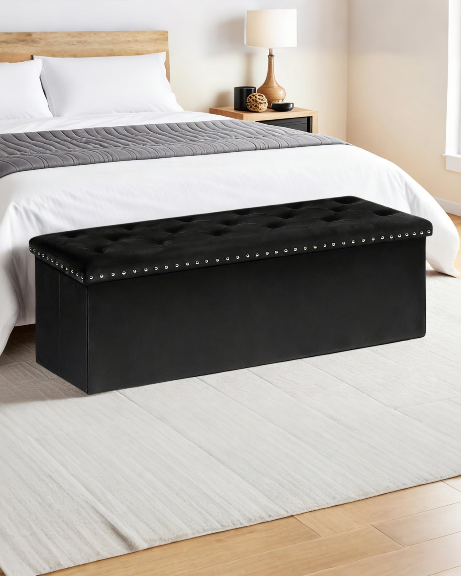 Velvet Storage Ottoman Bench