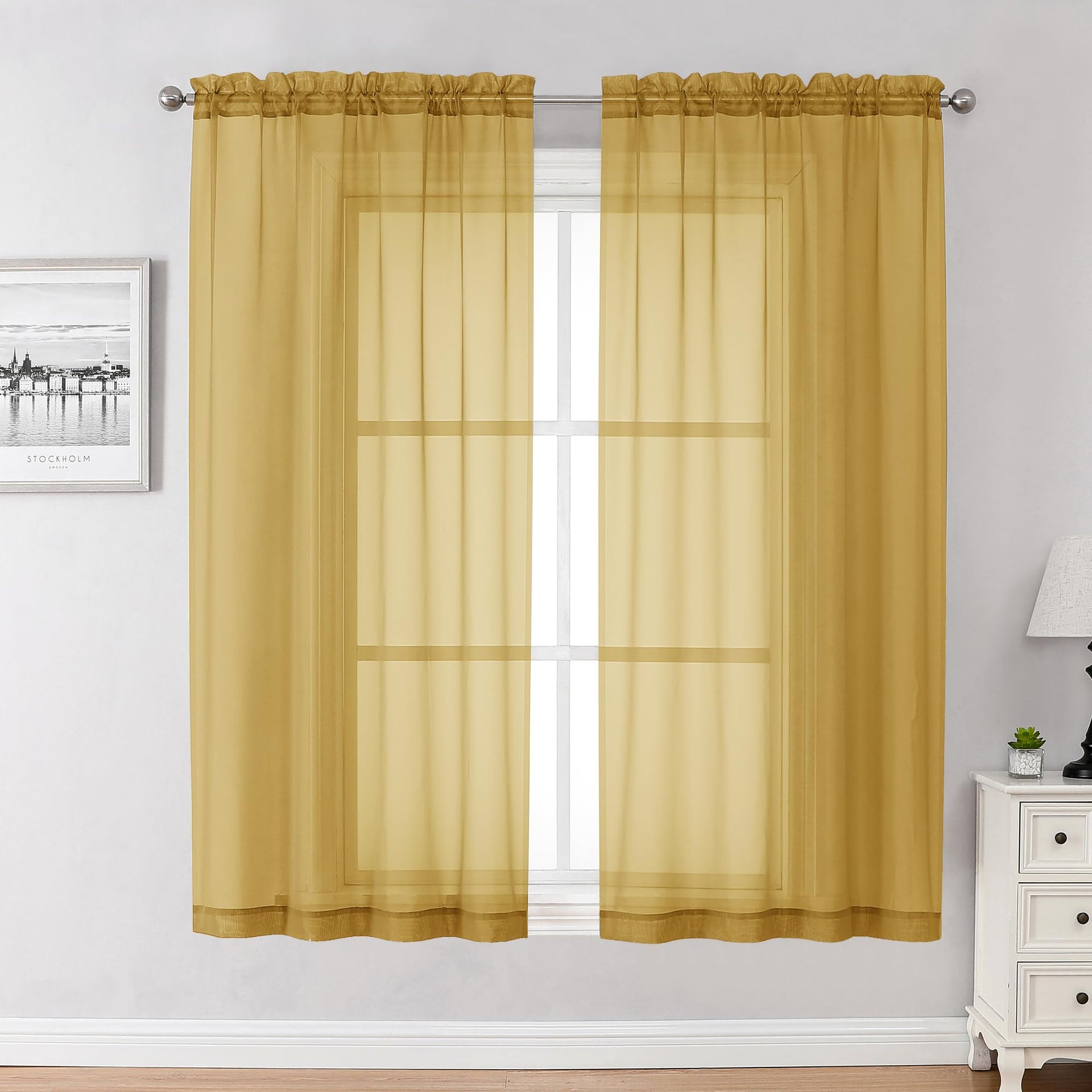 Gold Sheer Curtains 63 Inches Long 2 Panels (2 Count)