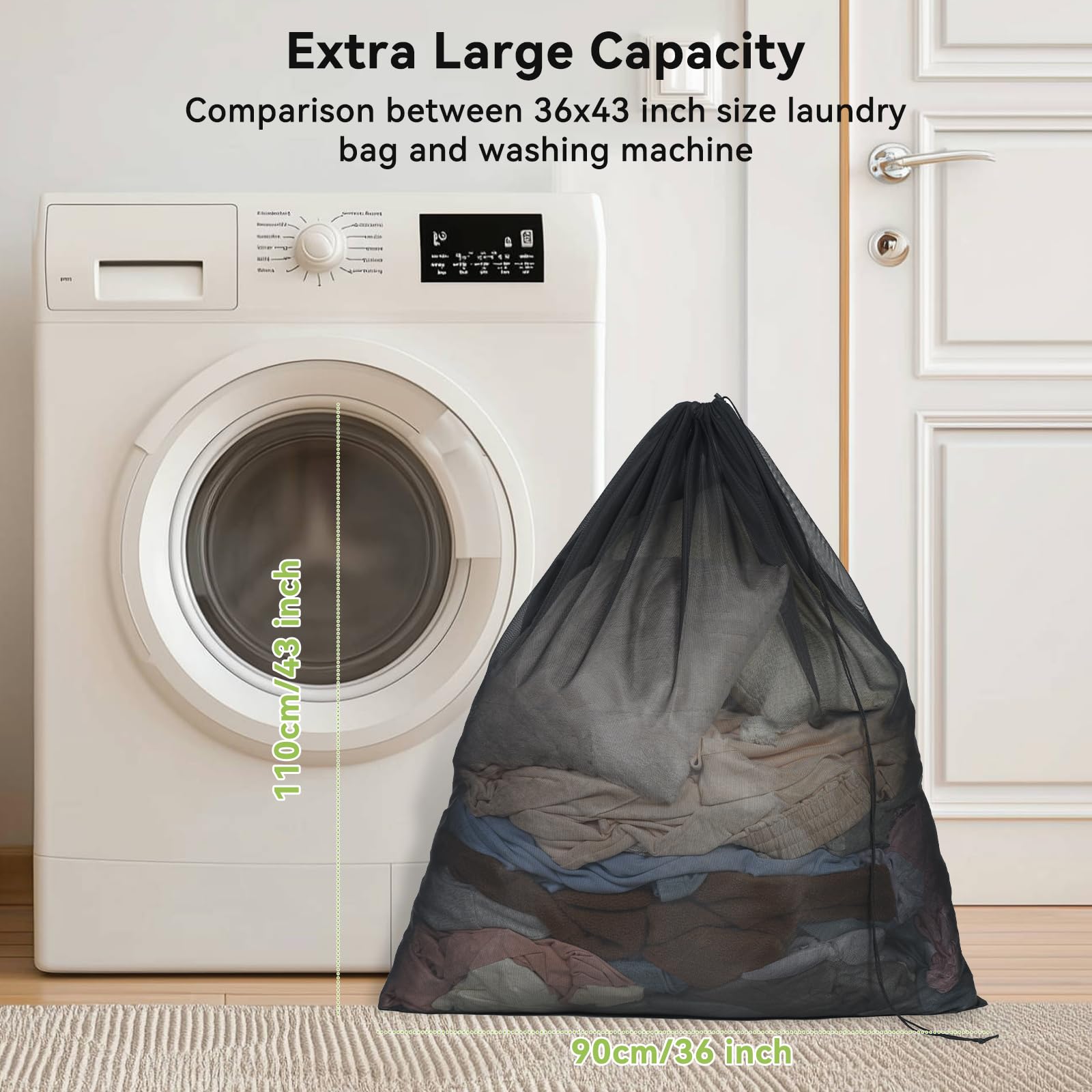 Ex Large Mesh Laundry Bags 36x43 Inch Drawstring Laundry Bag 2 Pack Dirty Clothes Mesh Net Bag Heavy Duty Travel Storage Organize Bag for Hotel Beach