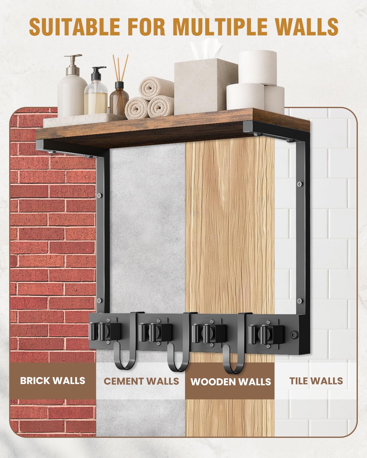 Small Broom Holder Wall Mount with Shelf