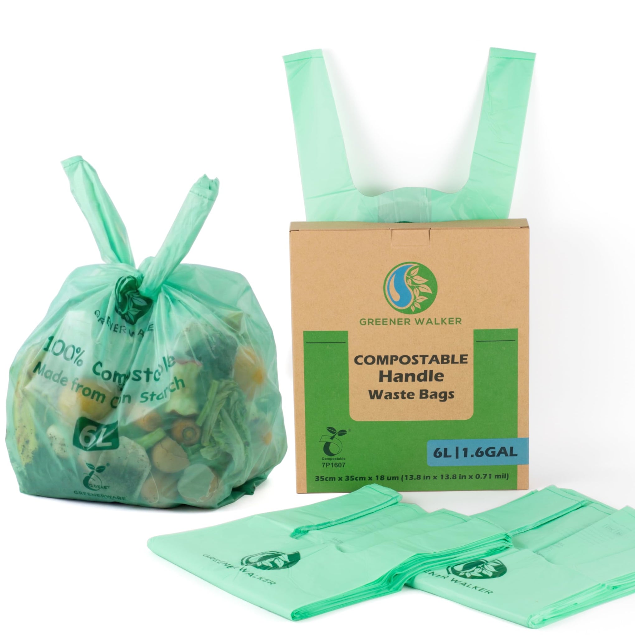 100% Compostable Trash Bags with Tie Handles (150 Count)