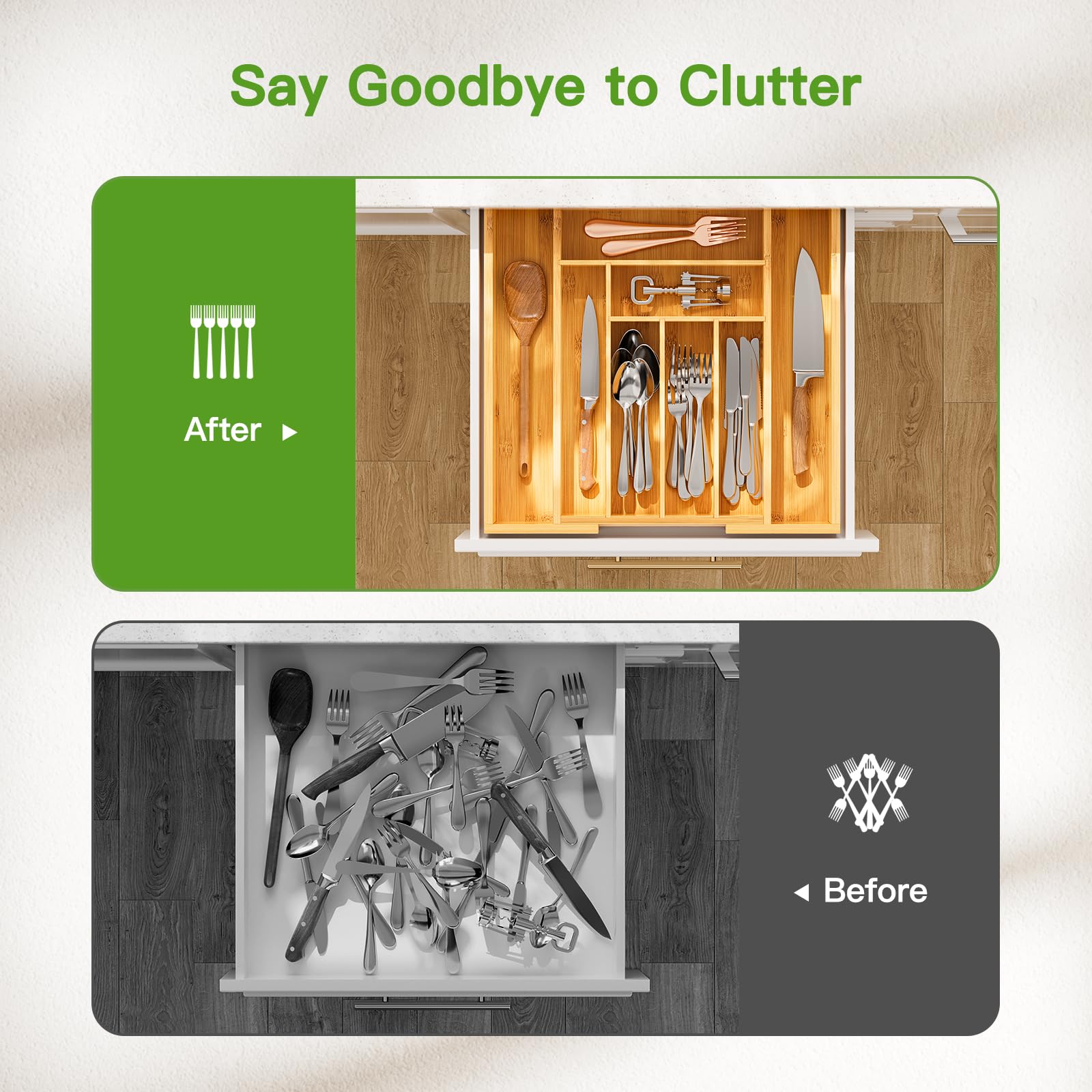 Bamboo Expandable Drawer Organizer for Utensils Holder