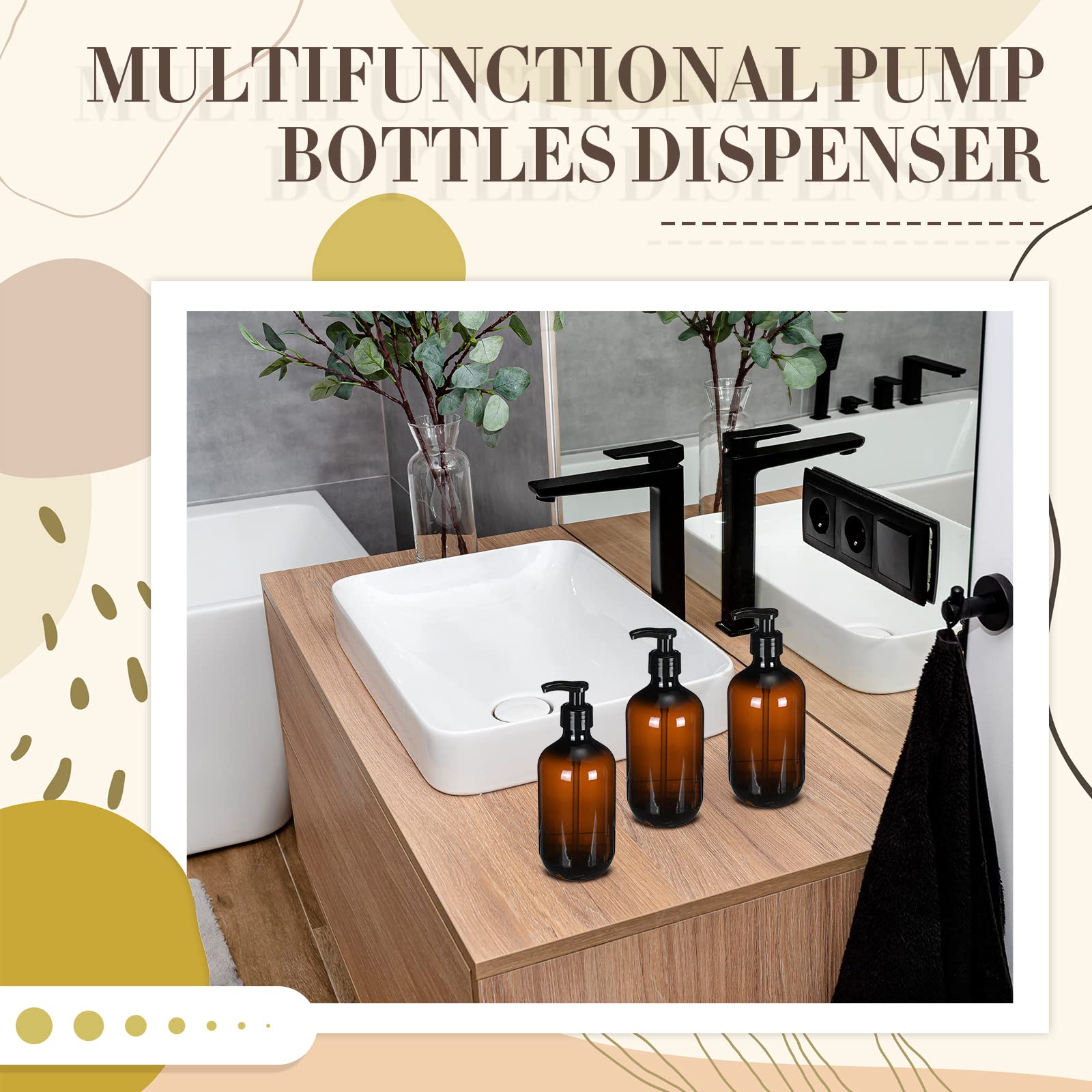12 Pack Amber Plastic Pump Bottles Soap Dispenser (12 Count)