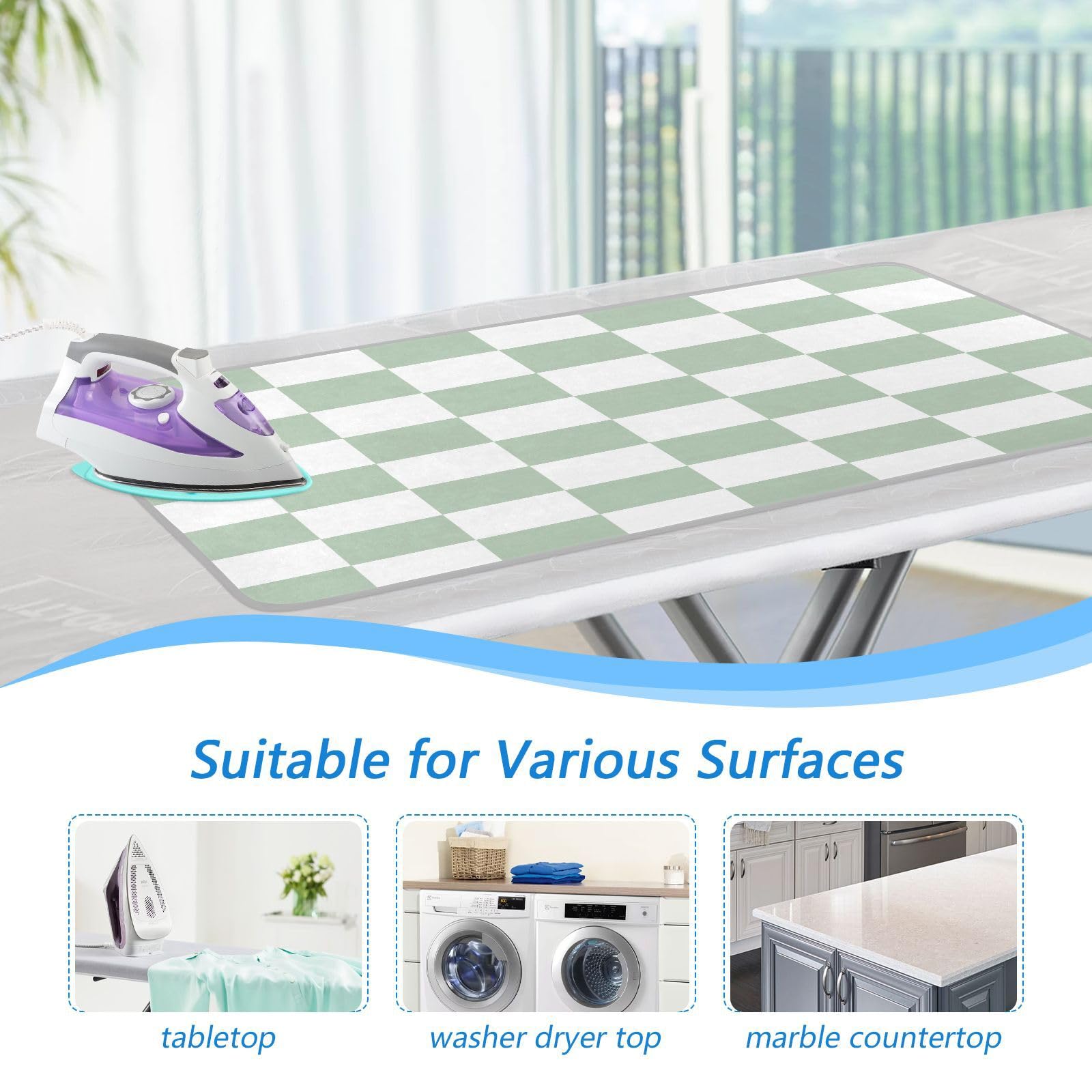 Checkered Green and White Png Ironing Mat Thickened Ironing Blanket Travel Portable Double