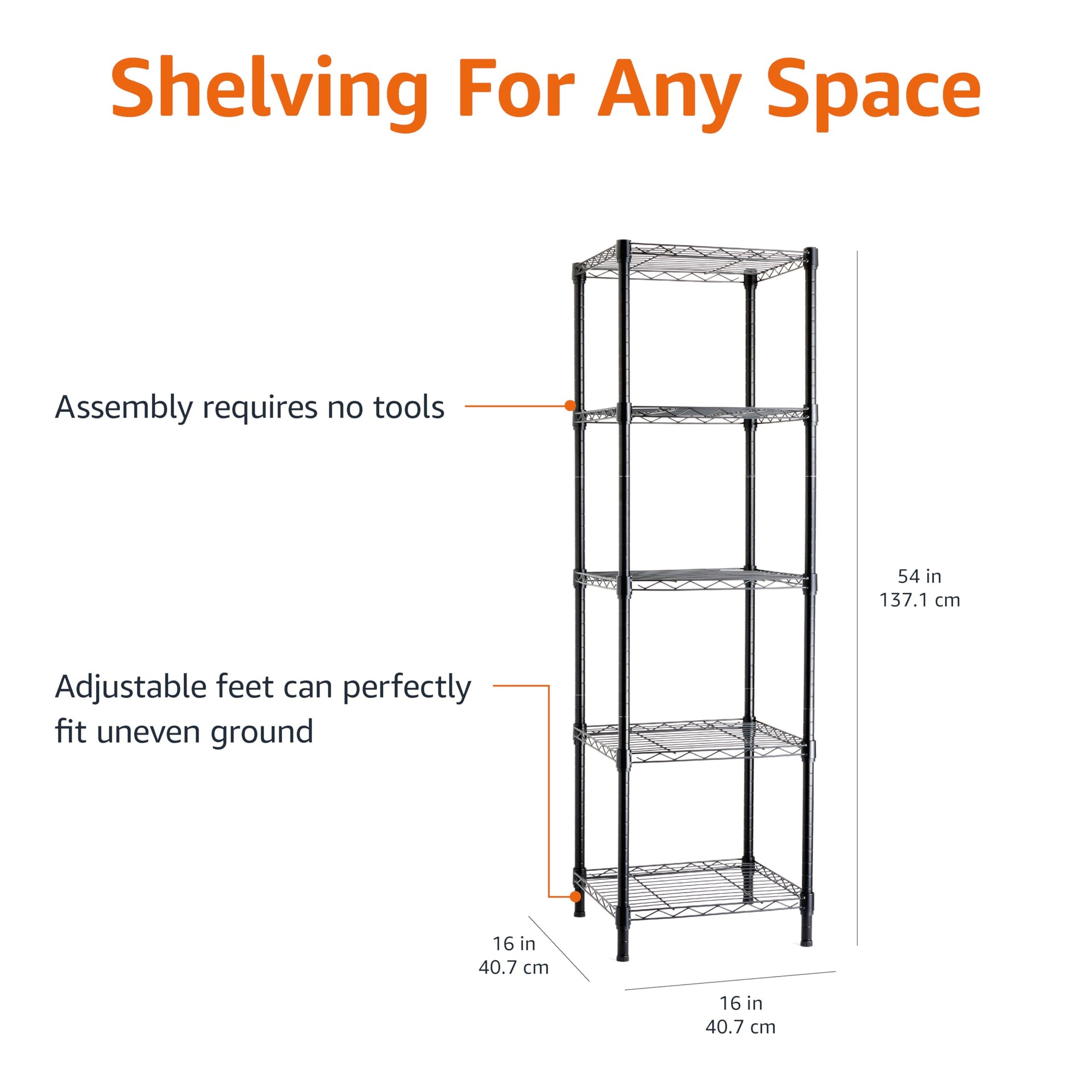 5 Shelf Tower Adjustable Storage Shelving Unit for Garage
