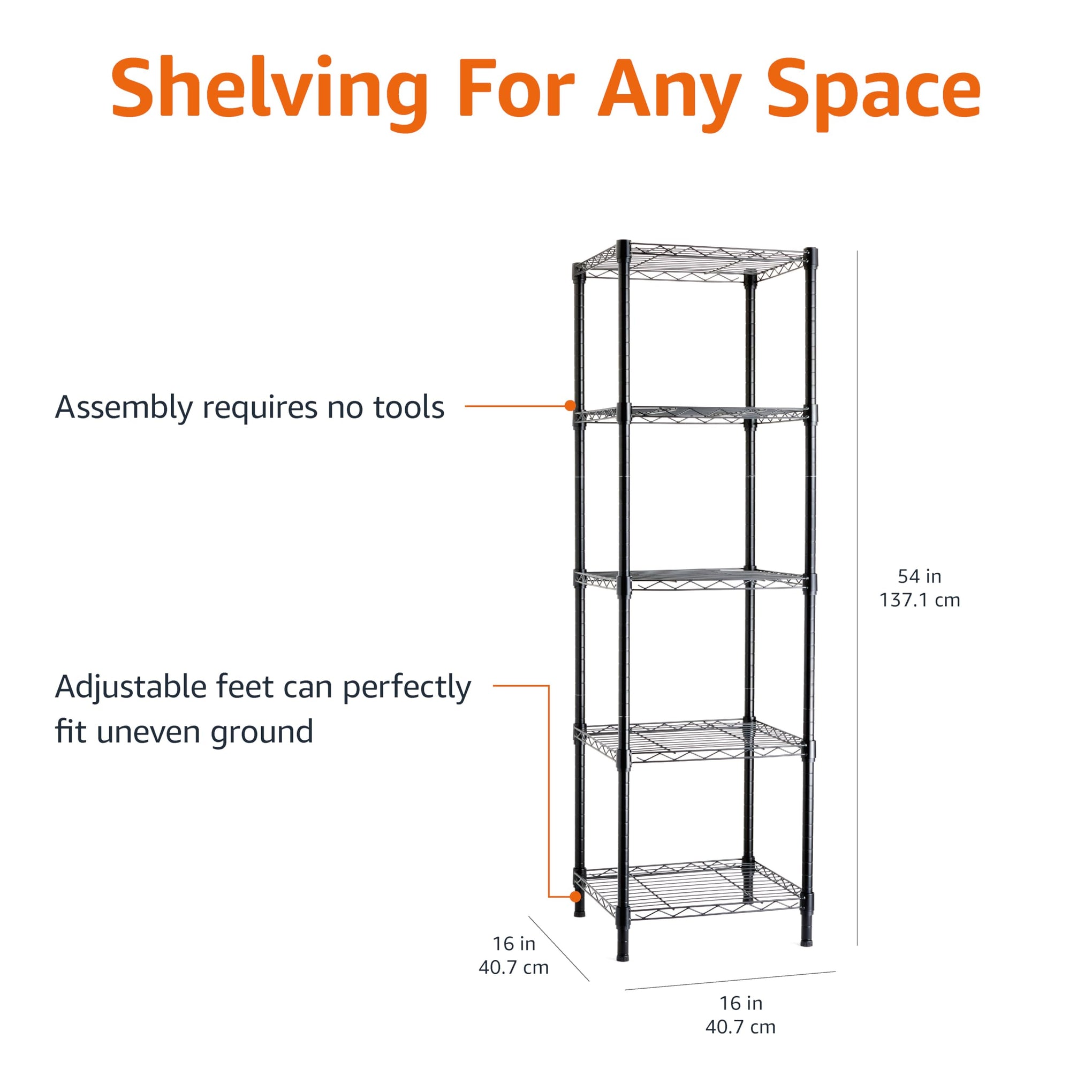5 Shelf Tower Adjustable Storage Shelving Unit for Garage