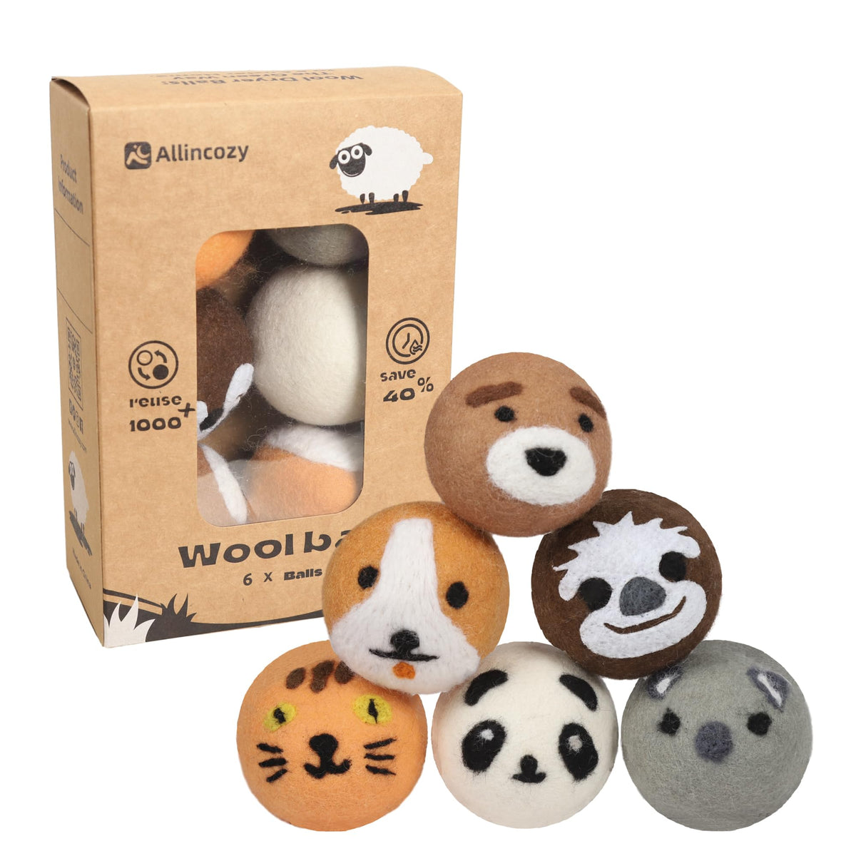 Wool Dryer Balls Laundry Reusable (6 Count)