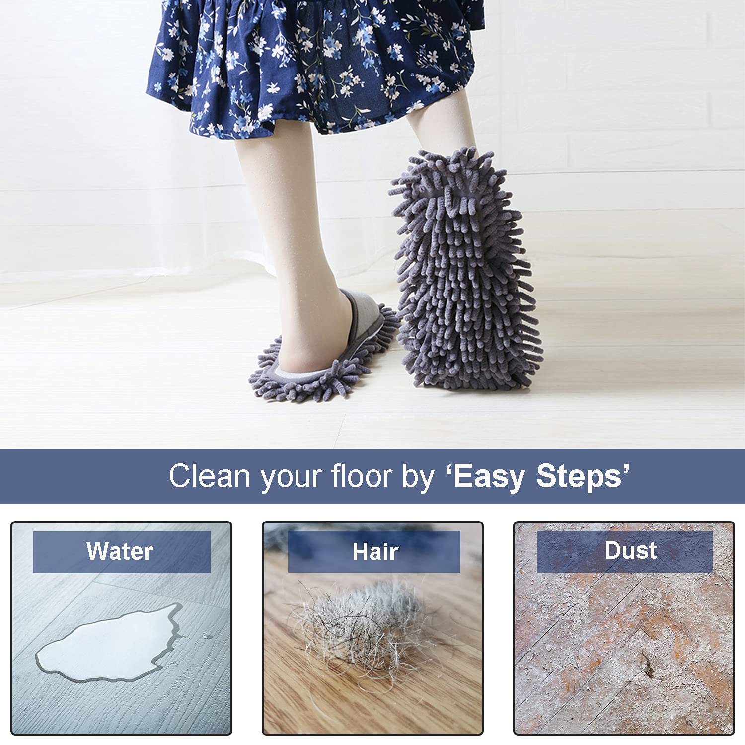 Women's Microfiber Floor Cleaning Mop Slippers with Terry Towel Fabric (150 Gram)