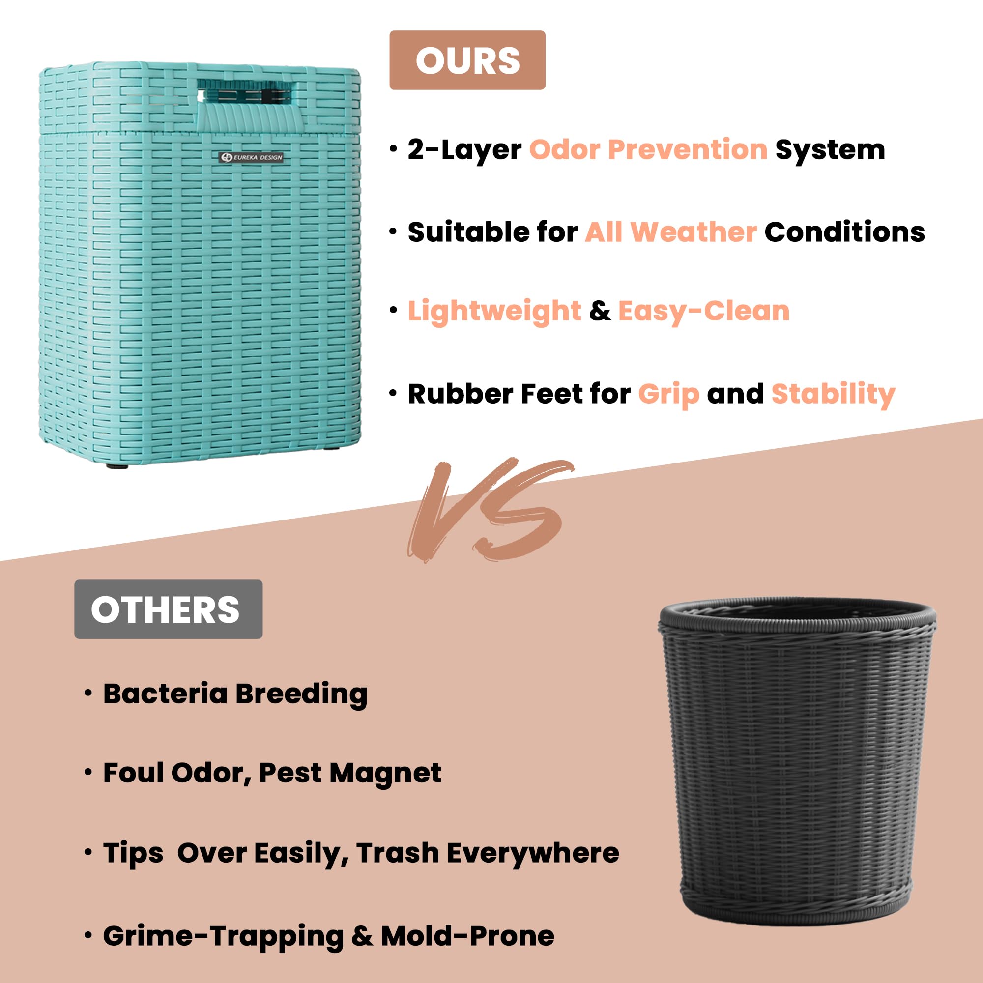 Ypati Handwoven 4 Gallon Rattan Trash Can with Lid
