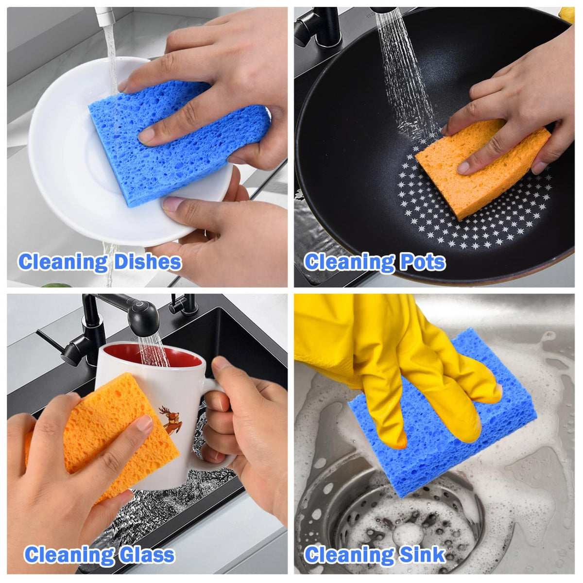 48 Pack Sponges Kitchen Natural Compressed Cellulose Sponges for Dishes Non Scratch for Household Cookware Bathroom Cars Soft Super Absorbent Reusable