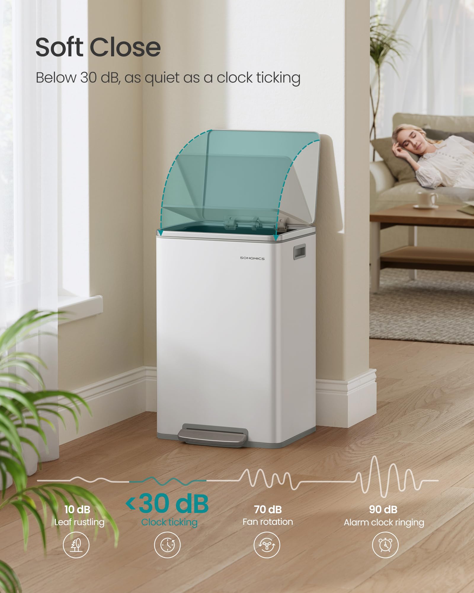 Trash Can, 13-Gallon, Steel, Soft-Close Lid