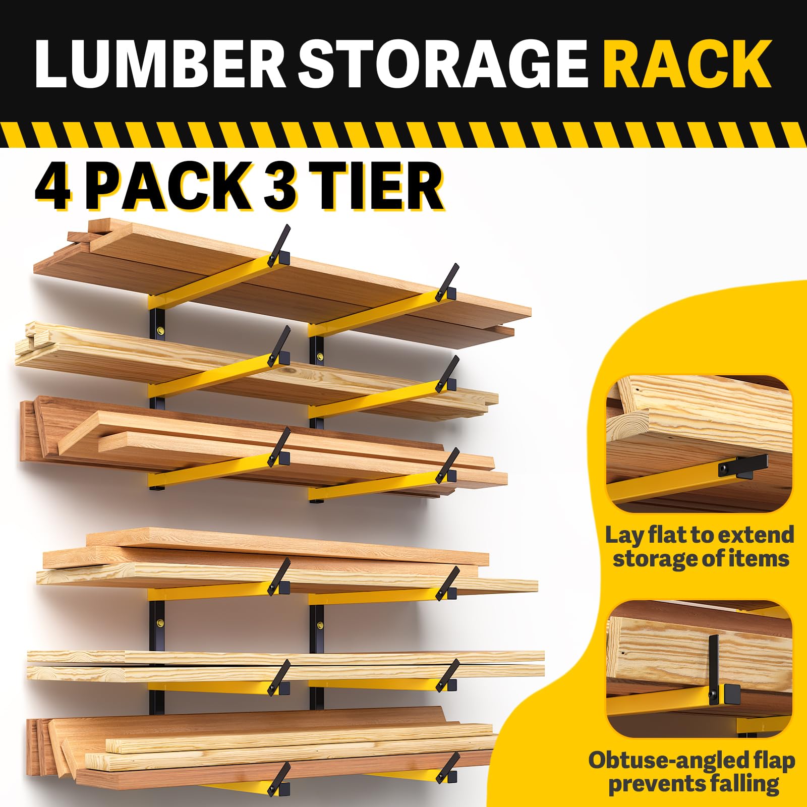 Lumber Storage Rack Folding Wood Storage Racks Wall (4 Count)
