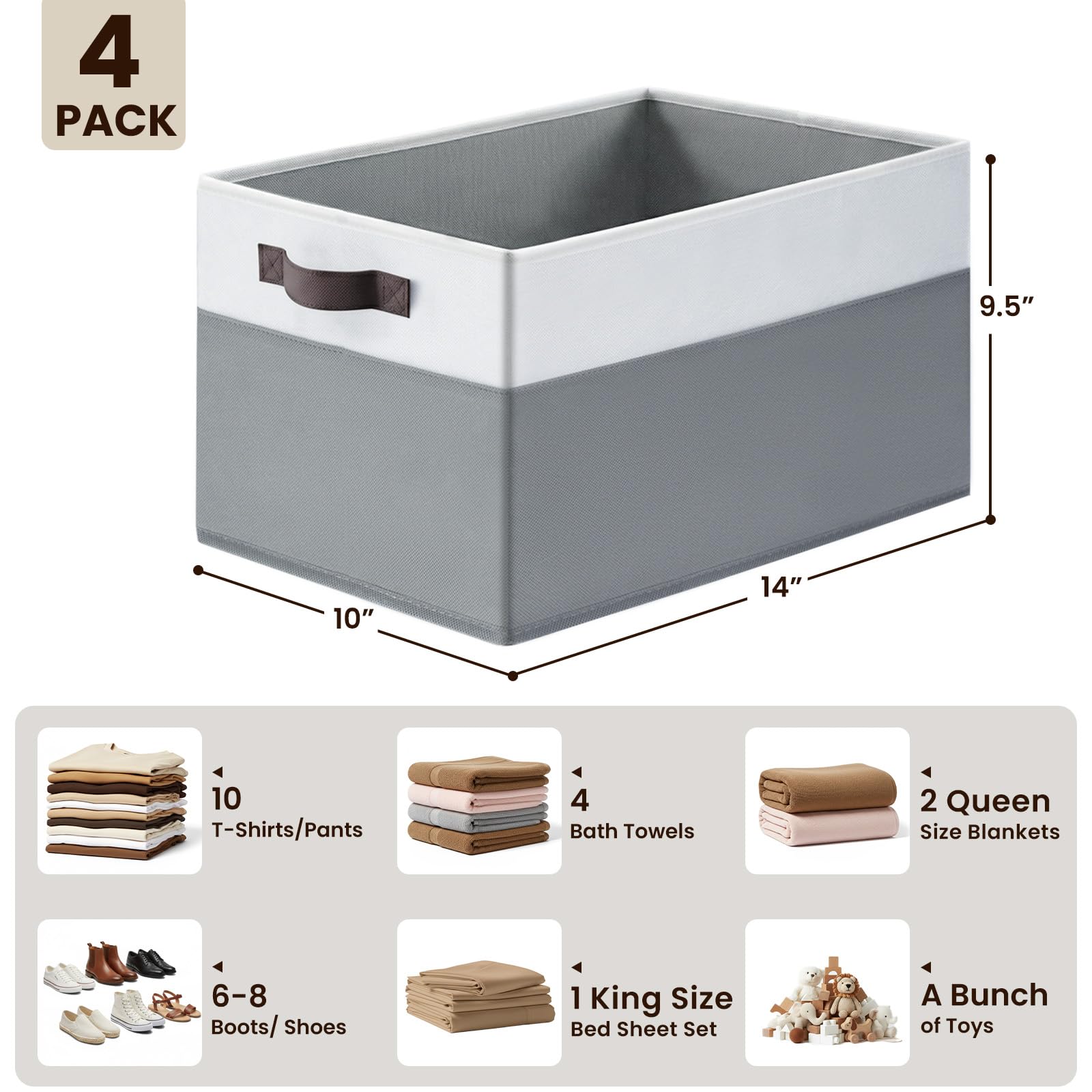 4 Pack Large Closet Storage Baskets Bins for Shelves (4 Count)