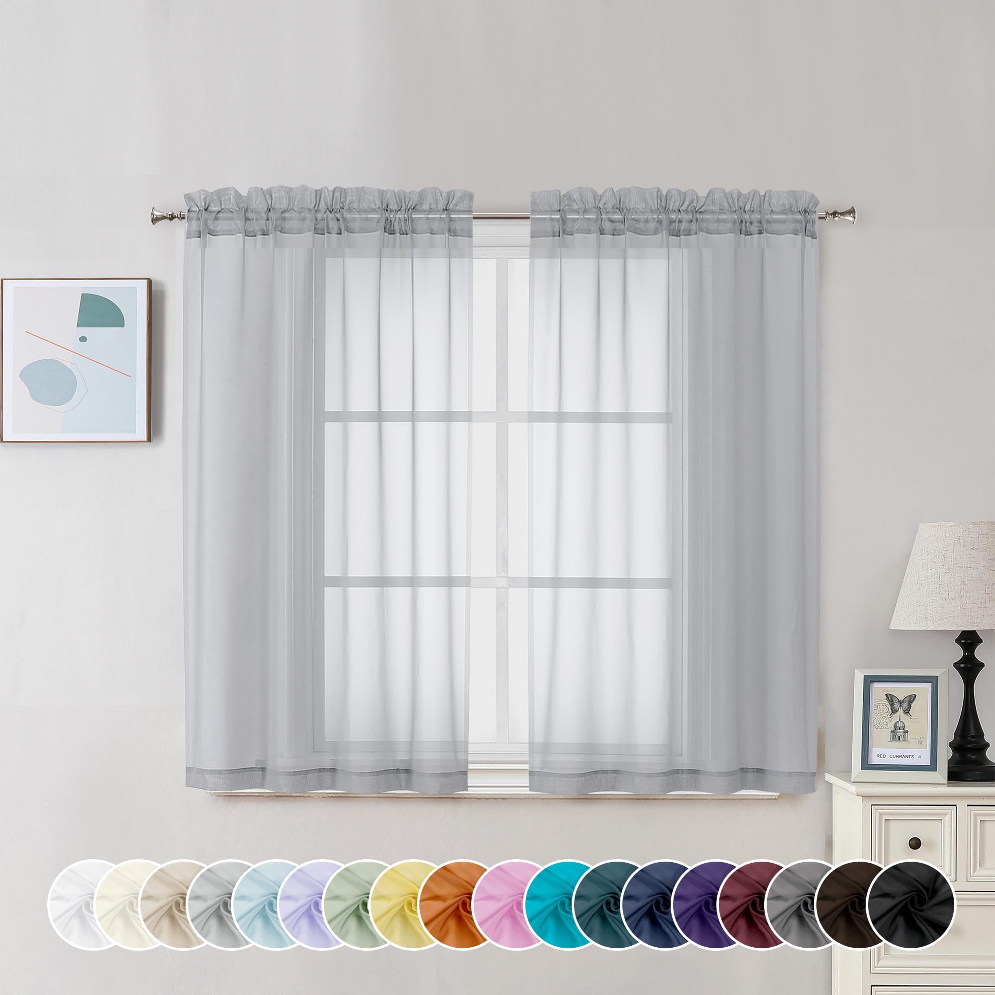 Light Grey Sheer Curtains 45 Inch Long 2 Panels (2 Count)